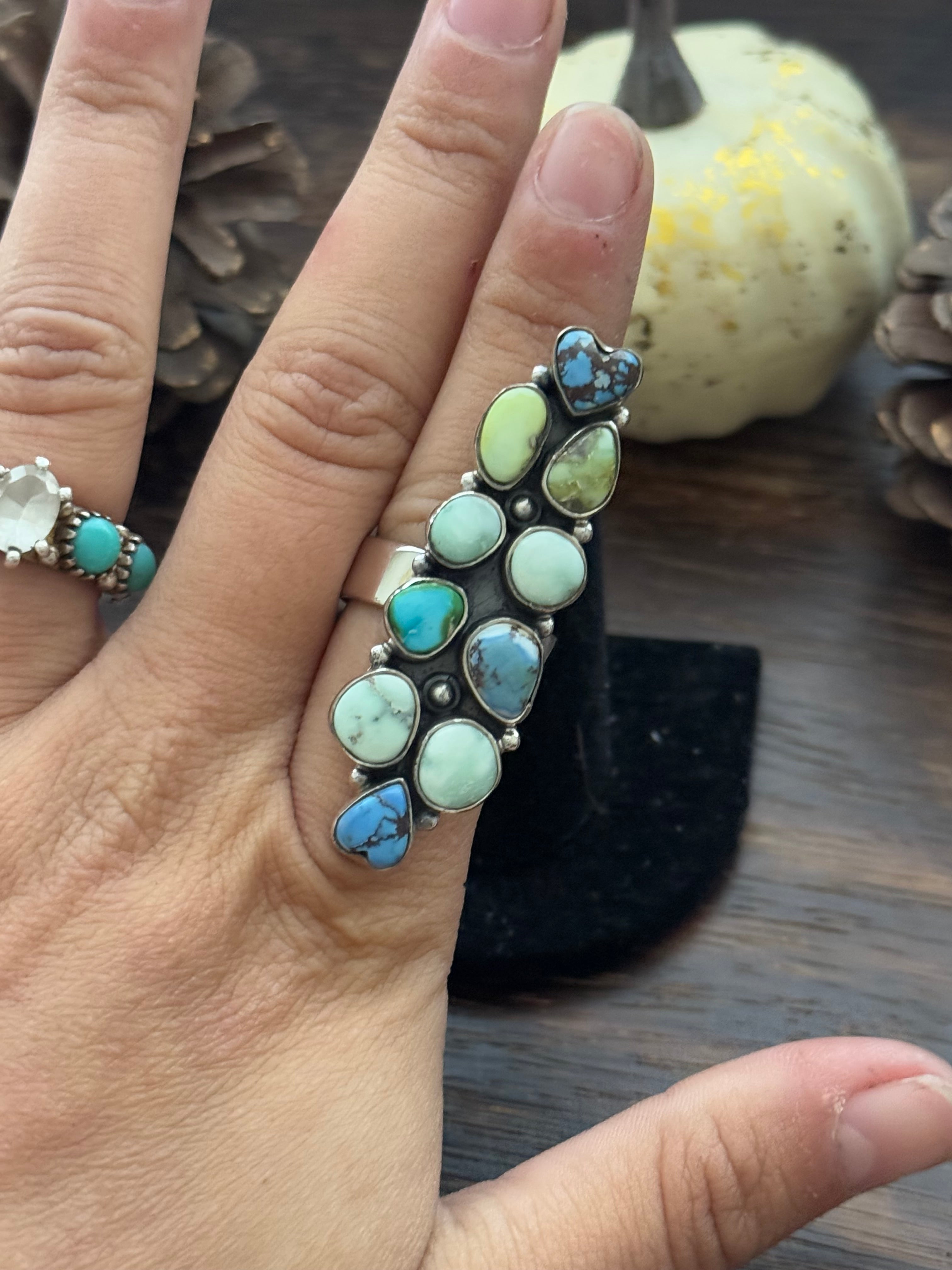 Southwest Handmade Multi Stone & Sterling Silver Adjustable Ring