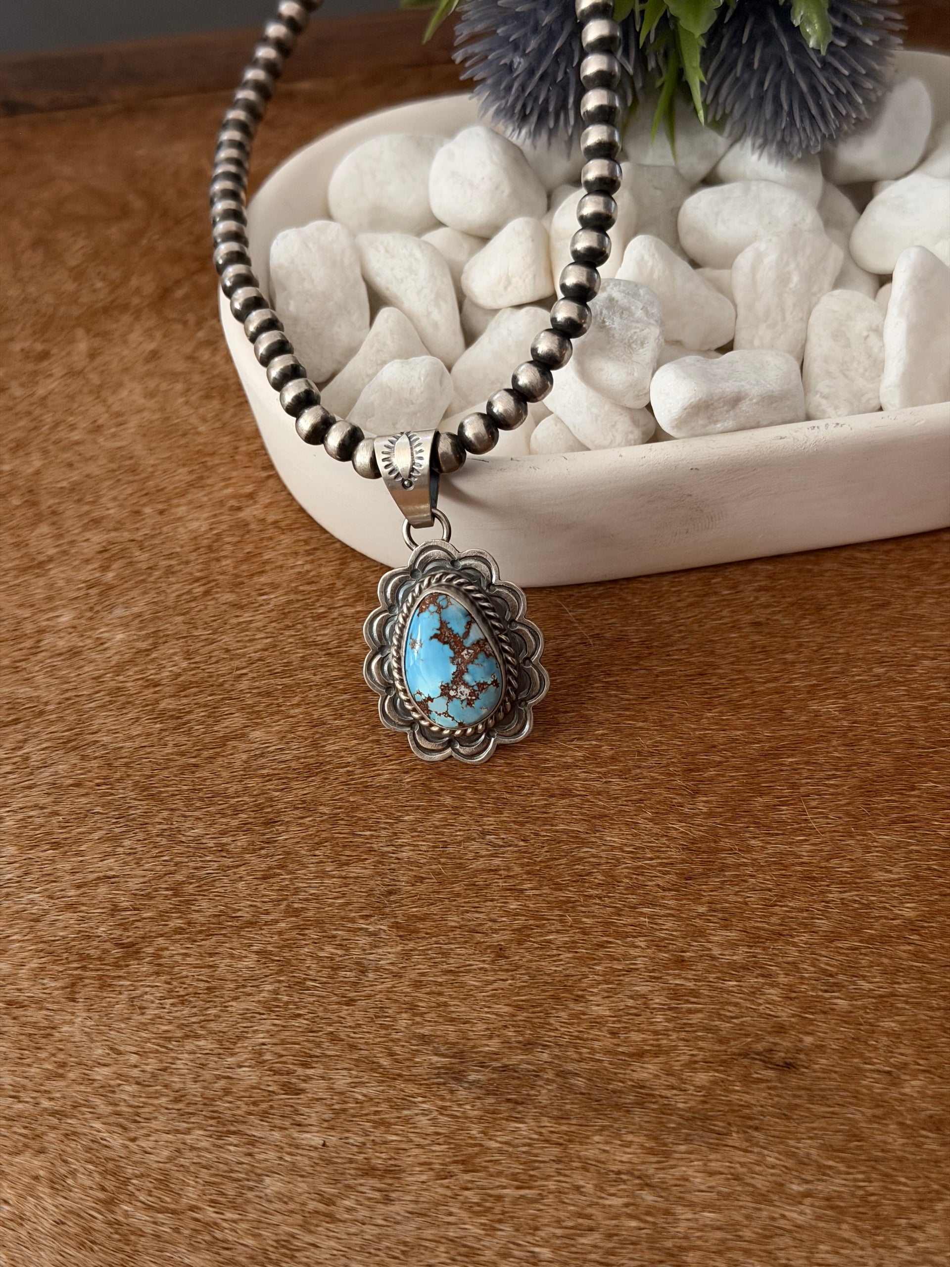 Dave Skeets Golden Hills Turquoise & Sterling Silver Pendant