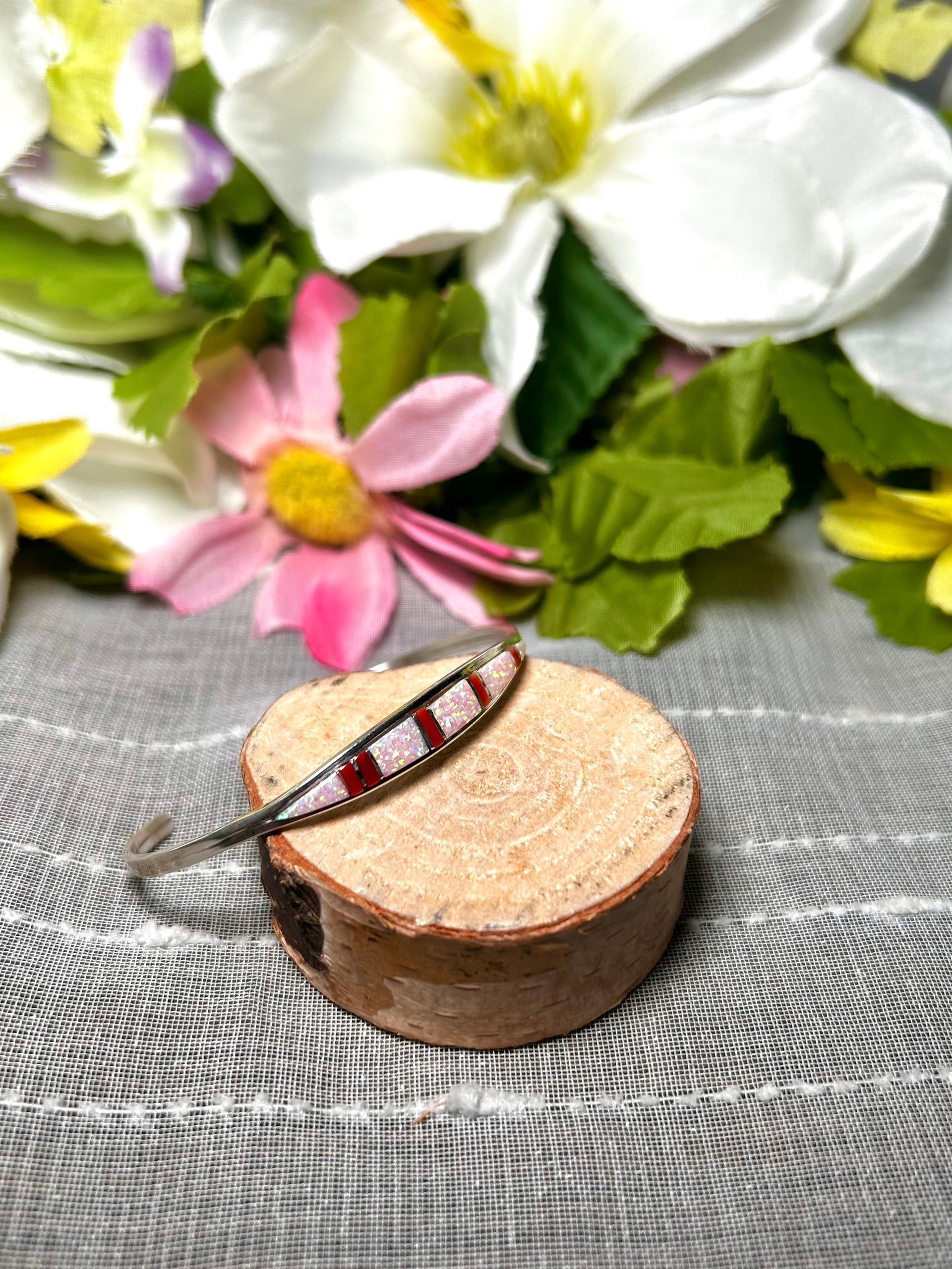 Navajo Made Multi Stone & Sterling Silver Cuff Bracelet