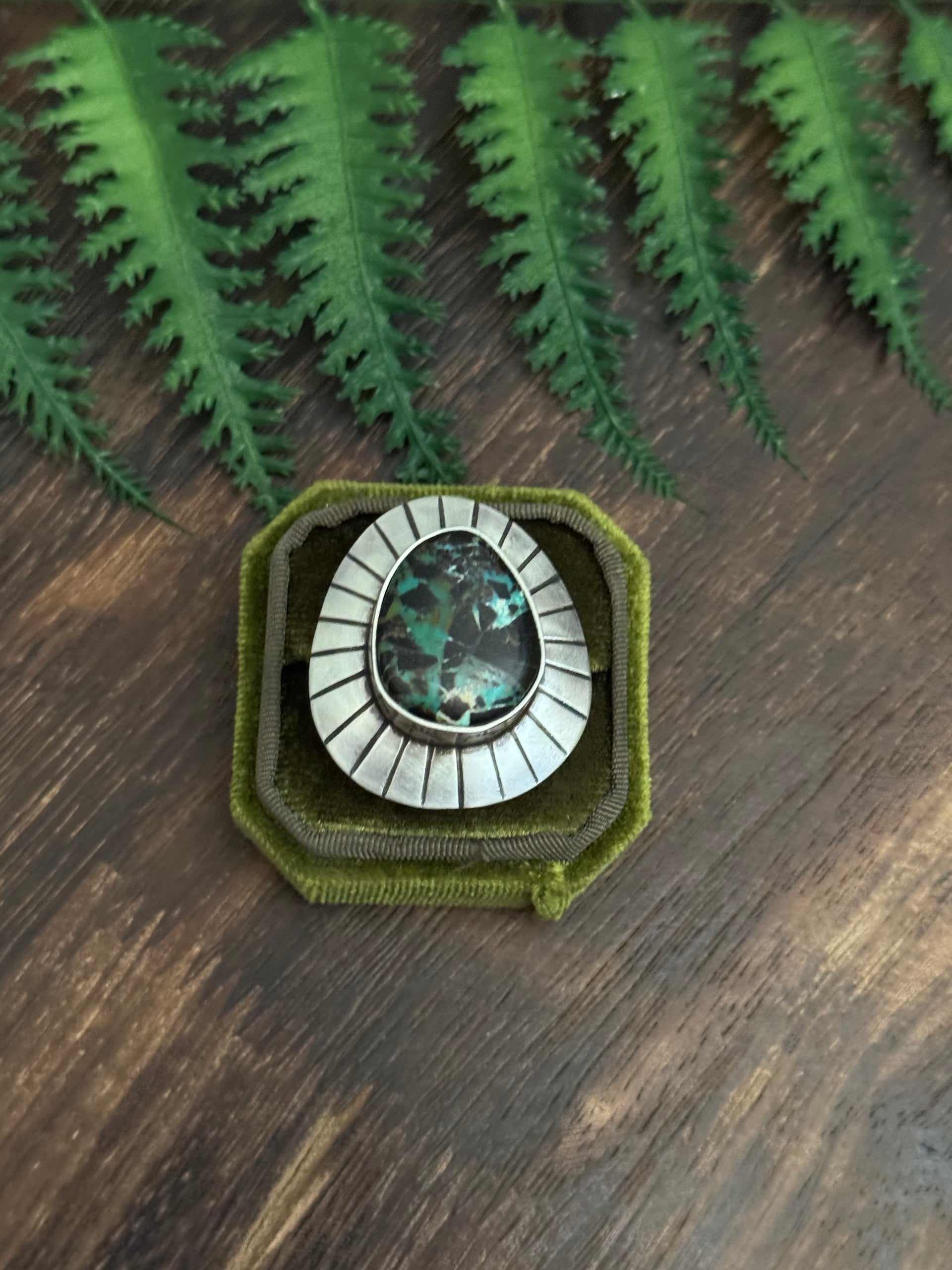 Jamison Hosky Black Jack Turquoise & Sterling Silver Ring Size 7.75