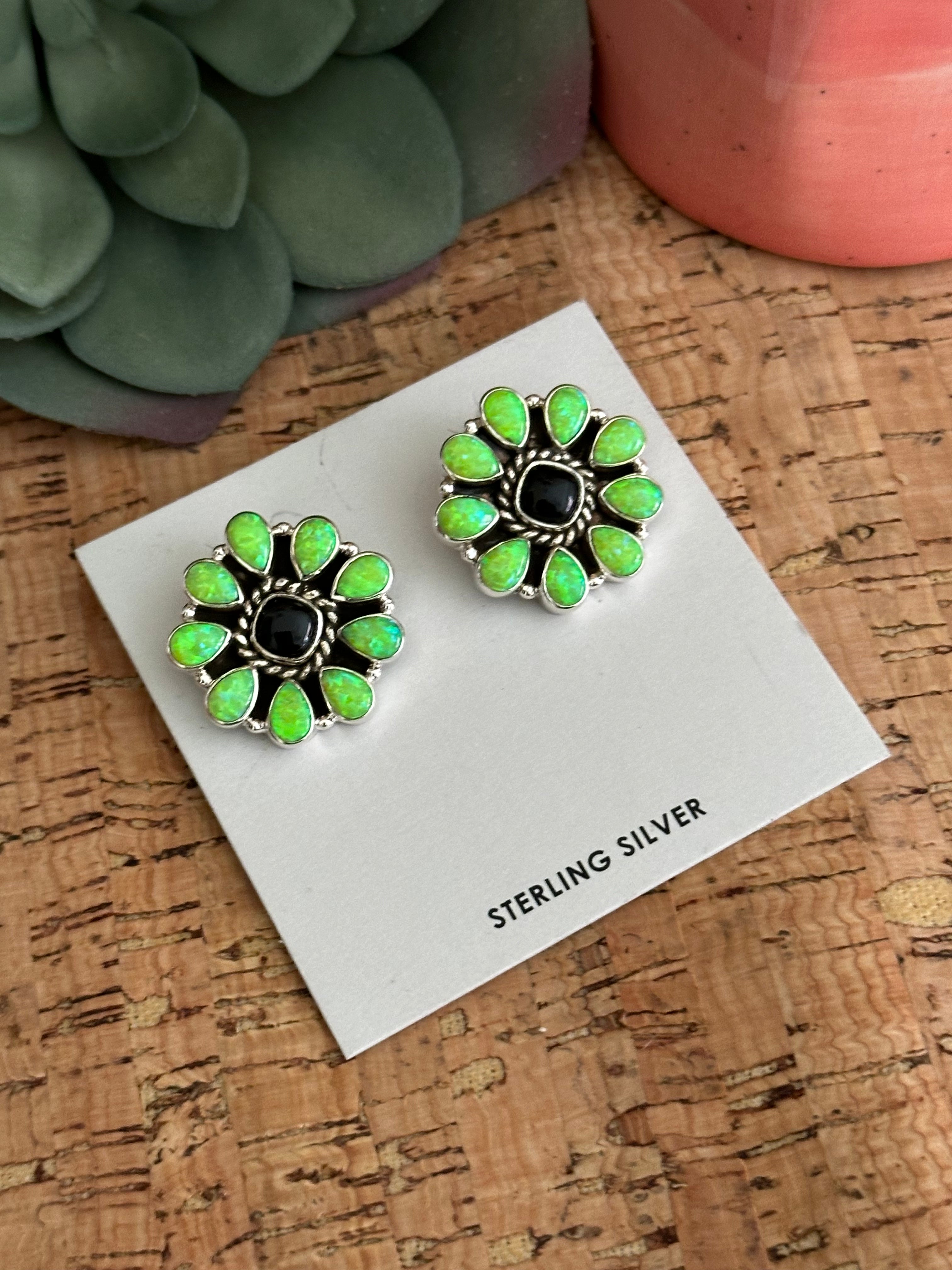 Southwest Handmade Multi Stone & Sterling Silver Post Earrings