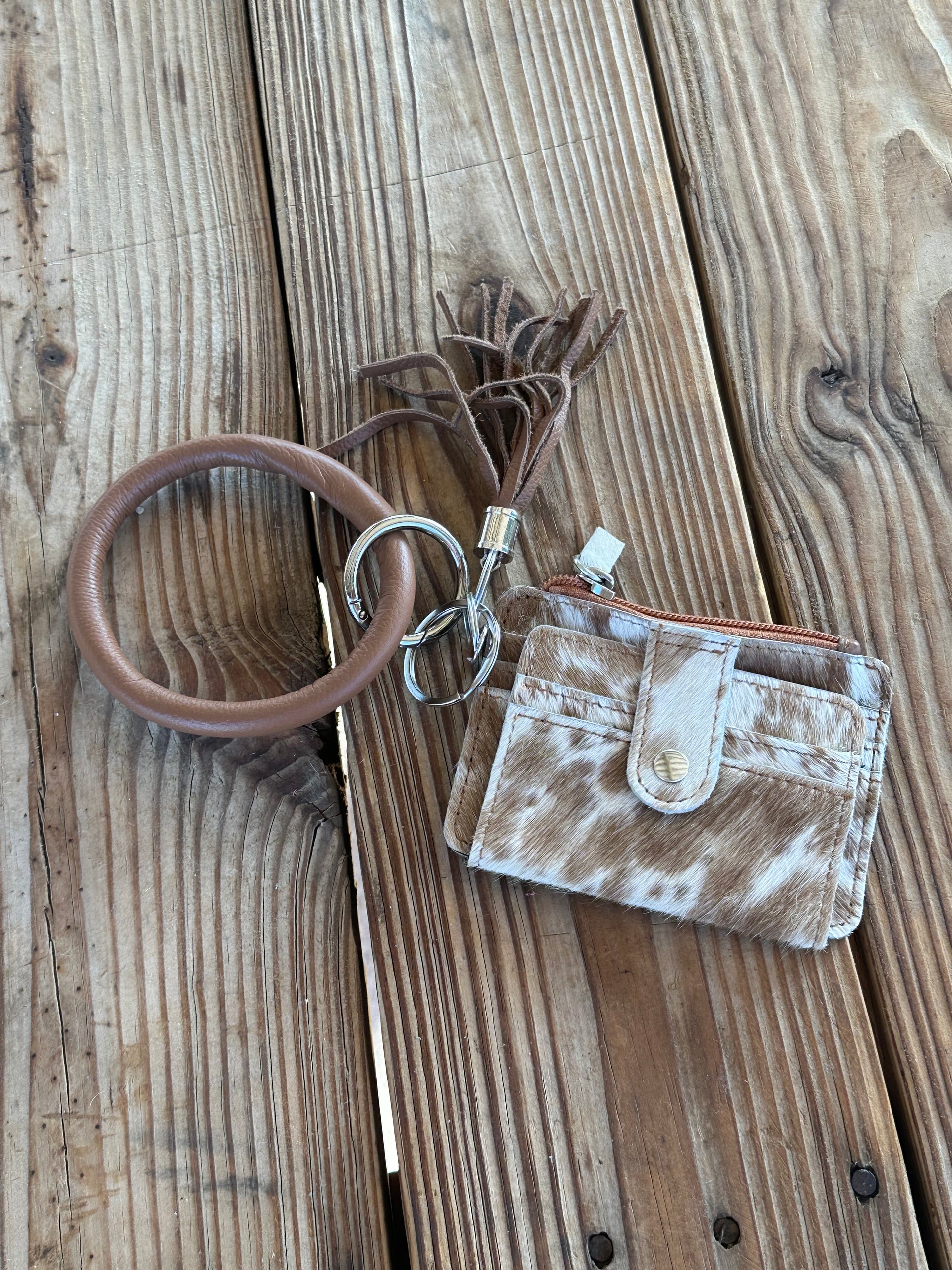 Genuine Leather & Cowhide Wristlet Card Holder