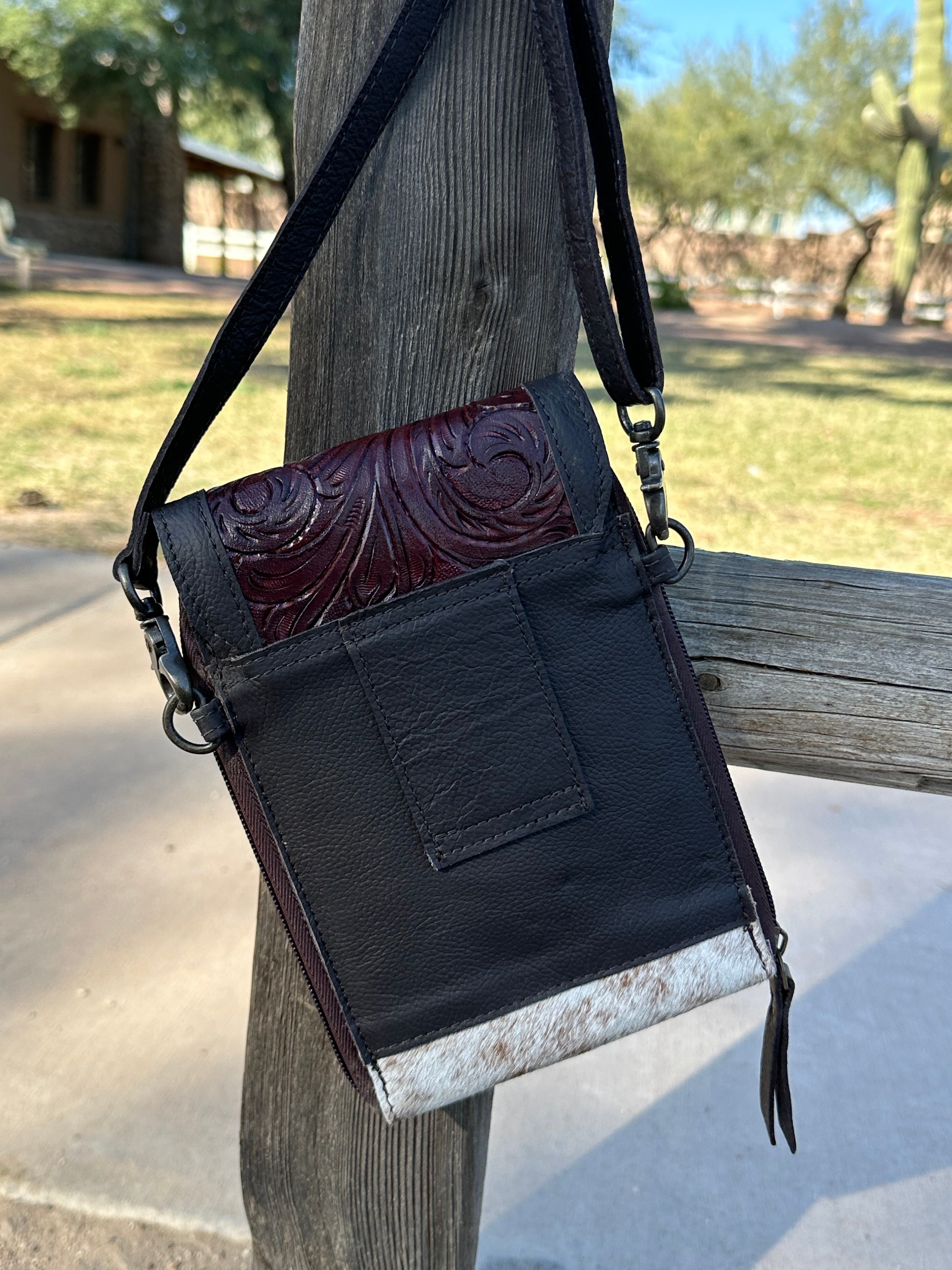 Genuine Tooled Leather & Cowhide Purse