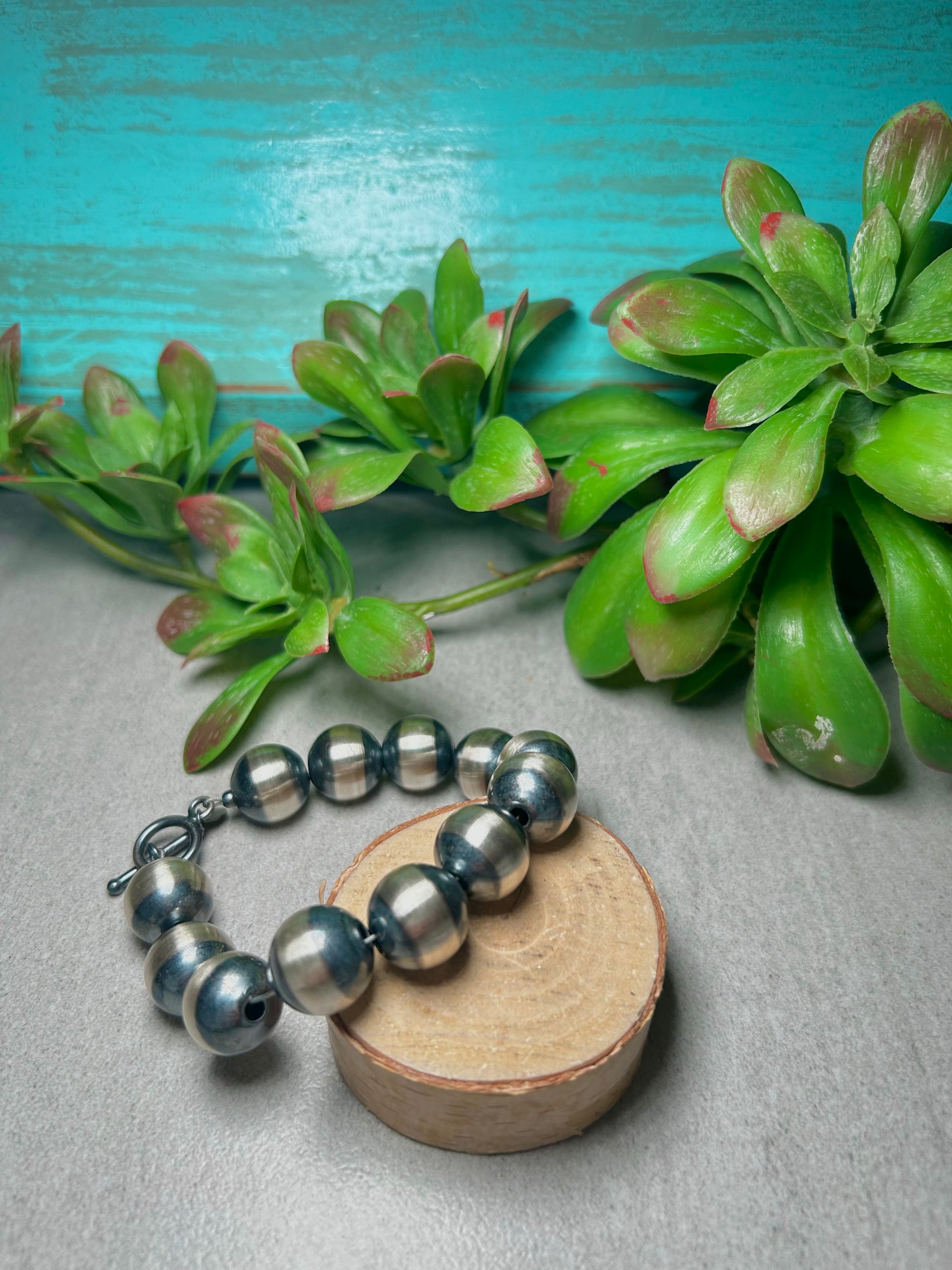 Navajo Strung Sterling Silver 14 MM Bracelet