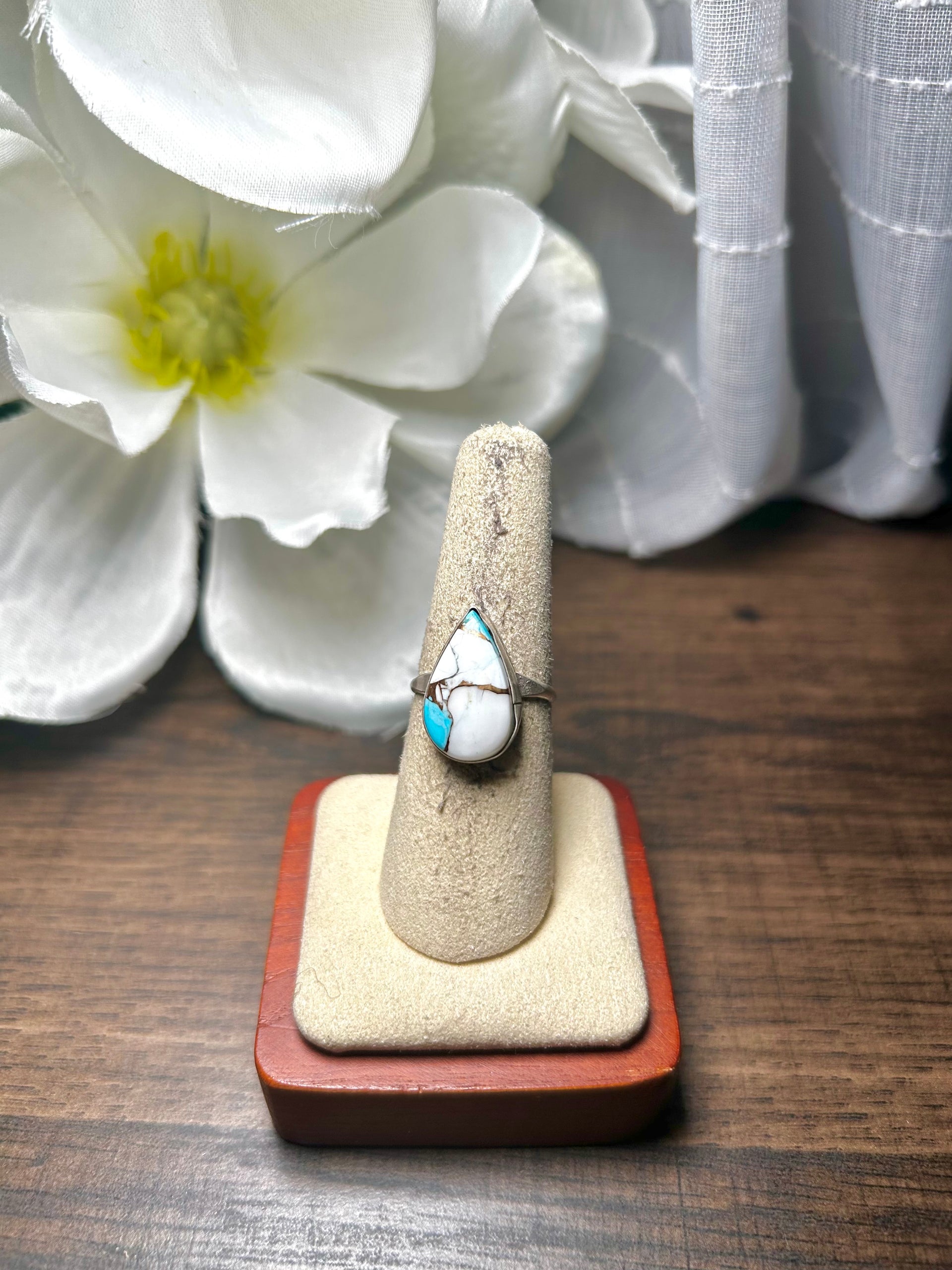 Navajo Made Cotton Candy Dahlia & Sterling Silver Ring Size 7.25