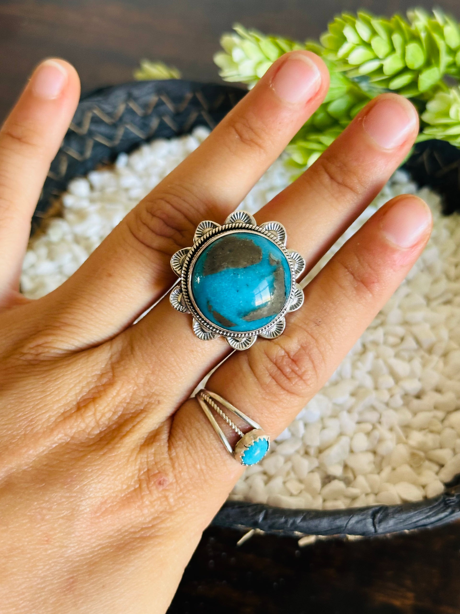 TTD Blue Ridge Turquoise & Sterling Silver Adjustable Ring