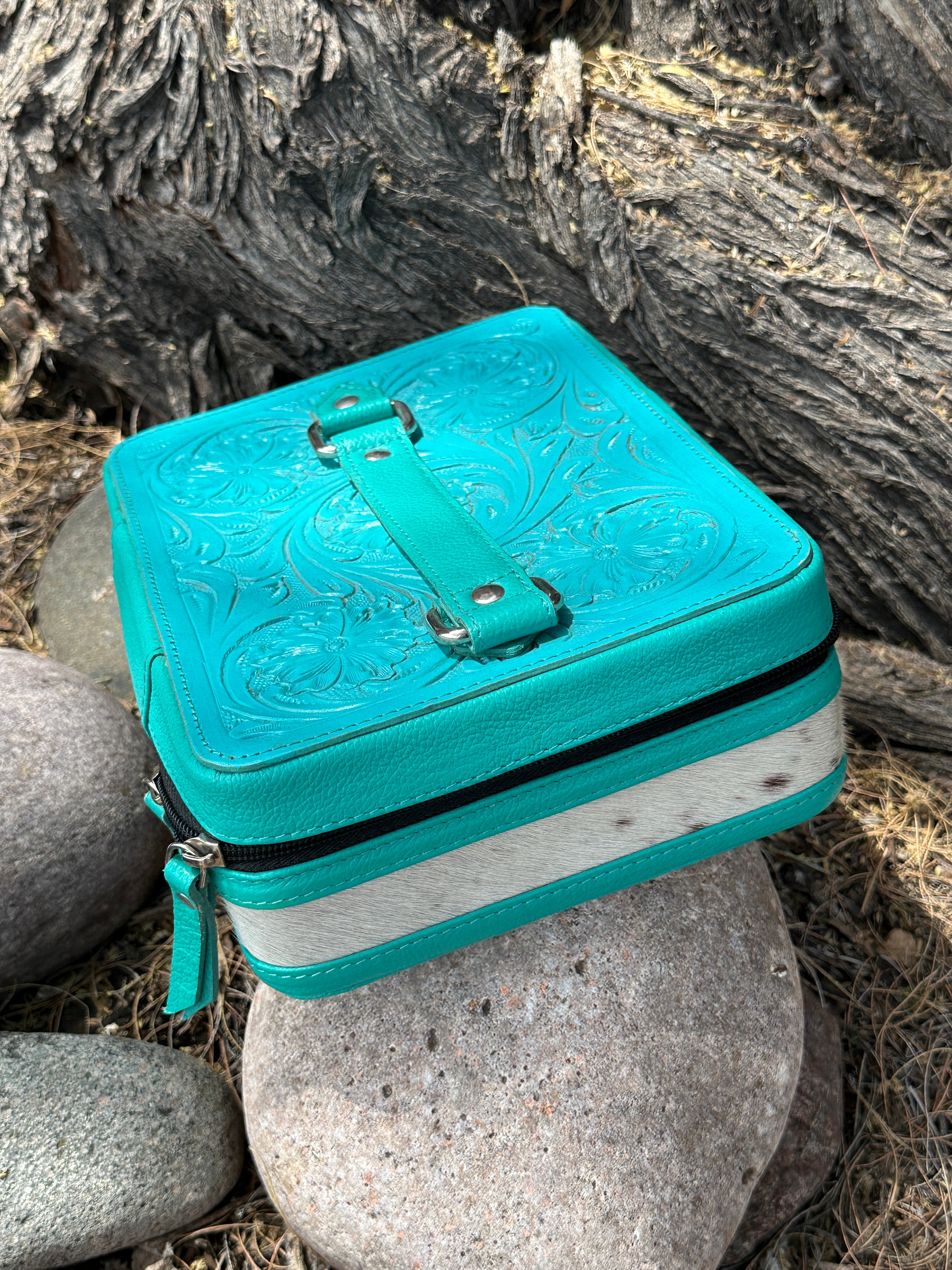 Genuine Tooled Leather & Cowhide Jewelry Box