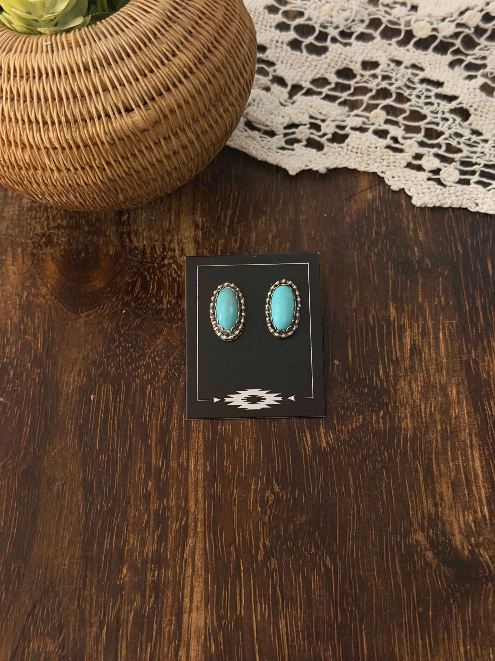 Navajo Made Kingman Turquoise & Sterling Silver Post Earrings