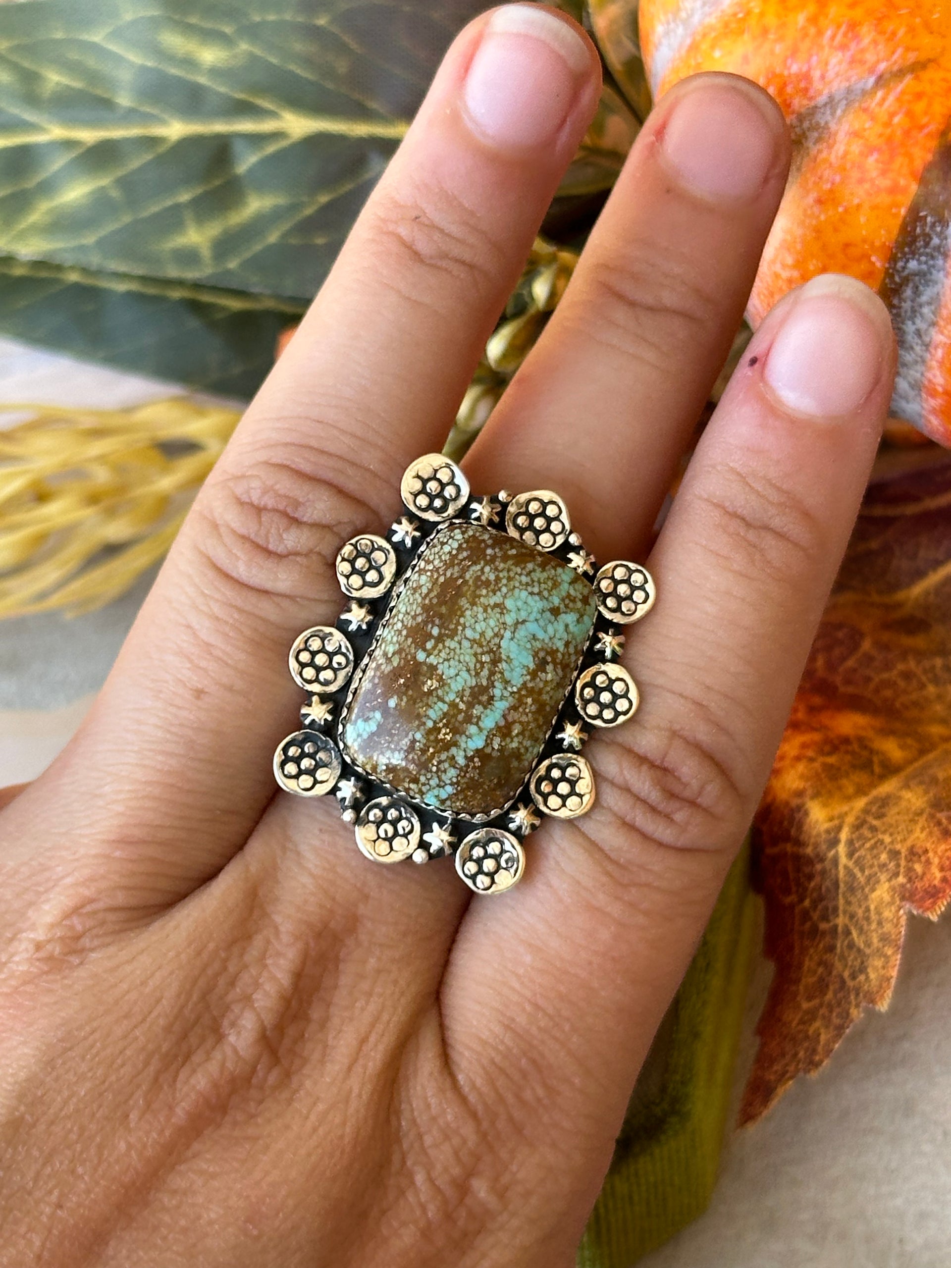 Southwest Handmade #8 Turquoise & Sterling Silver Adjustable Ring