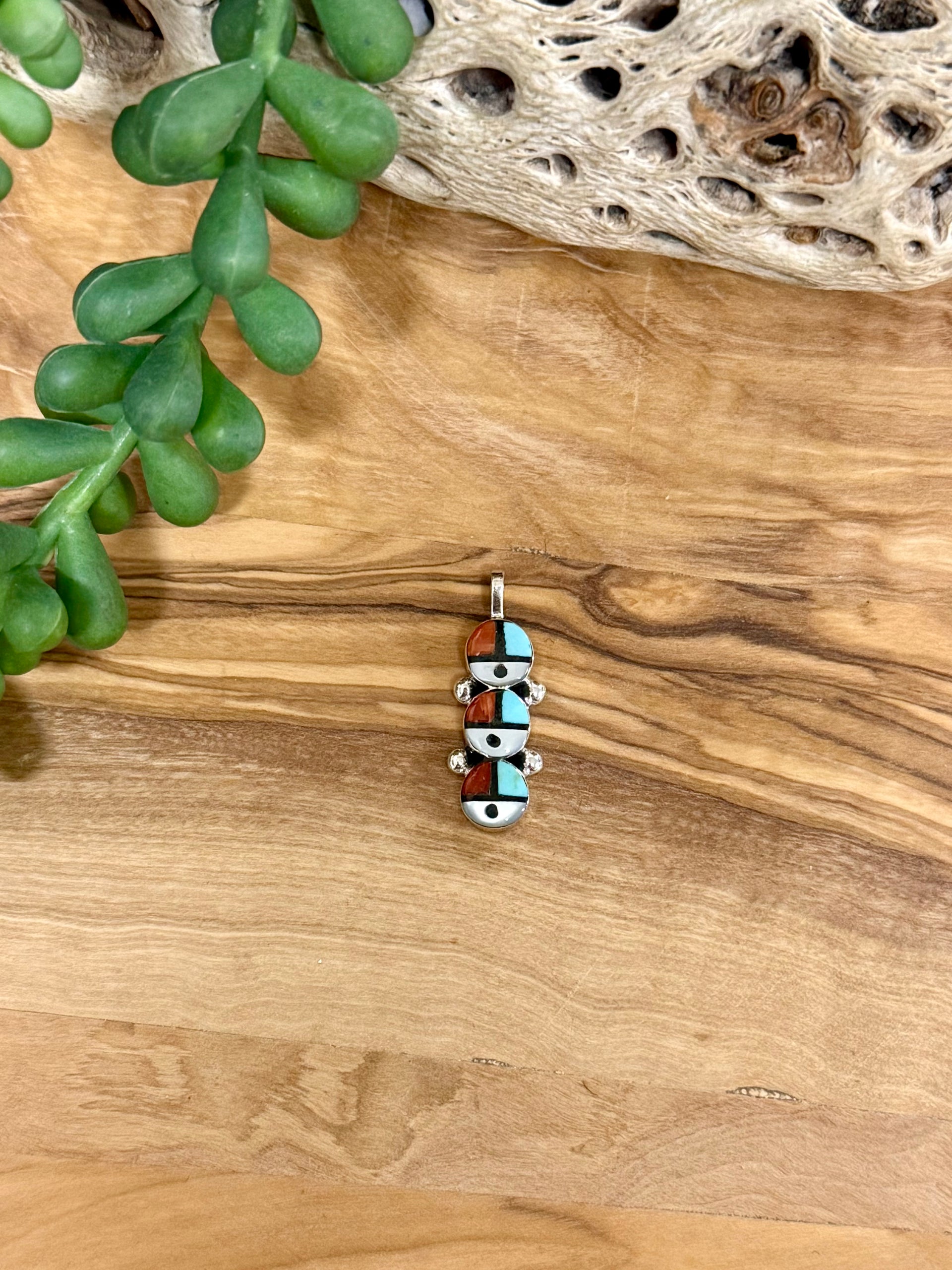 Zuni Made Multi Stone & Sterling Silver Sunface Pendant