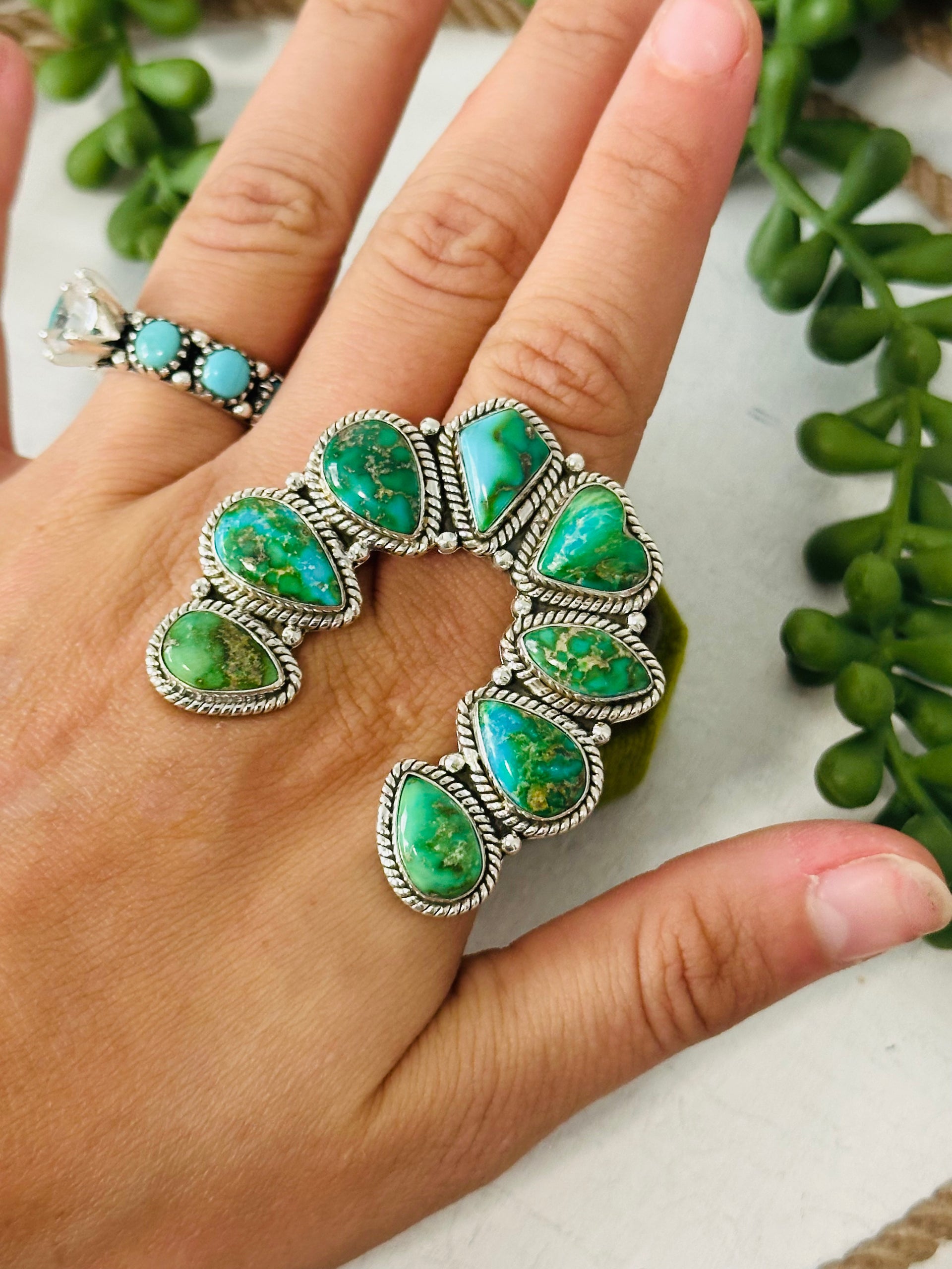 TTD “Chance” Sonoran Mountain Turquoise & Sterling Silver Adjustable Cluster Naja Ring