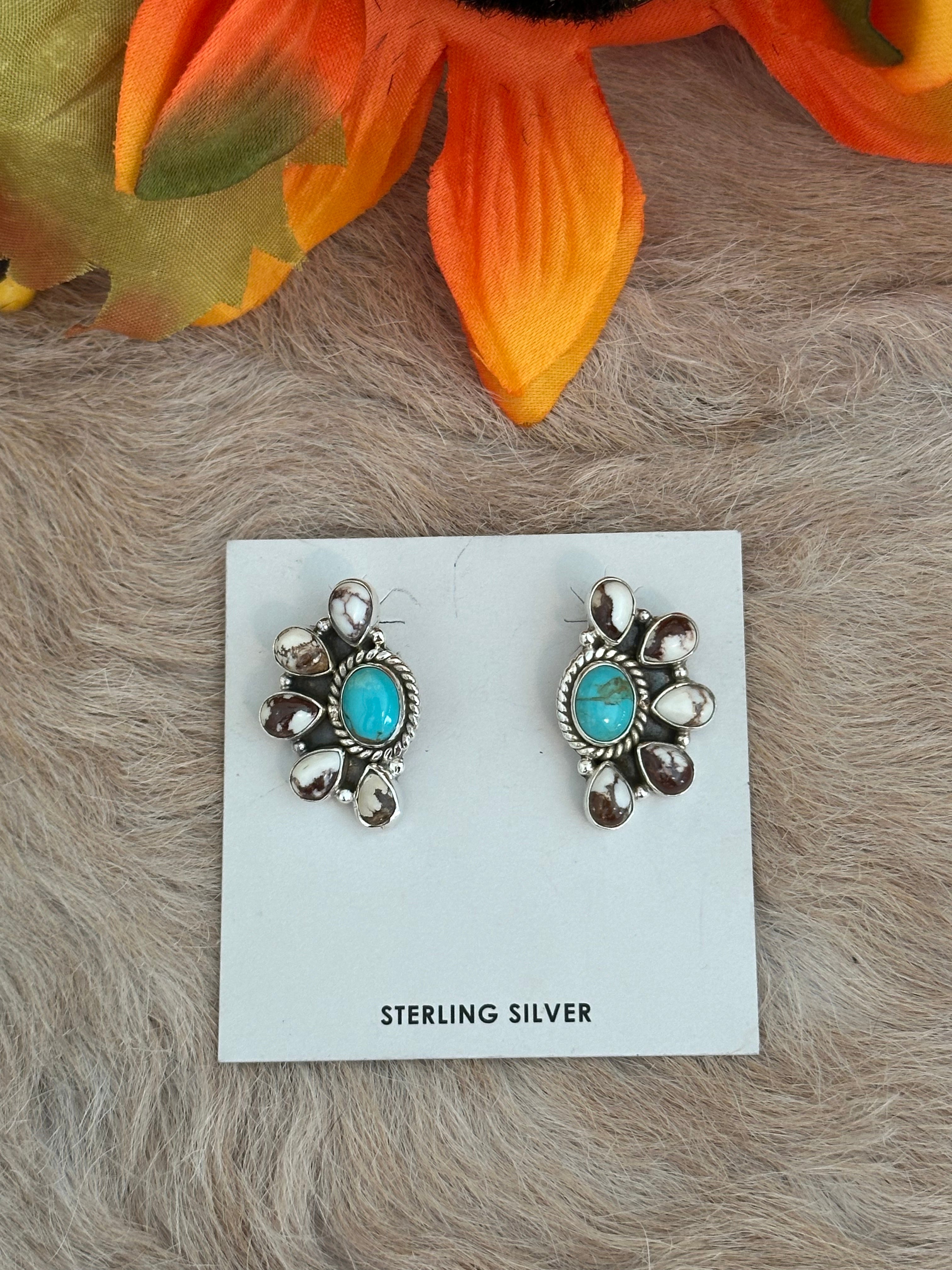 Southwest Handmade Multi Stone & Sterling Silver Post Earrings