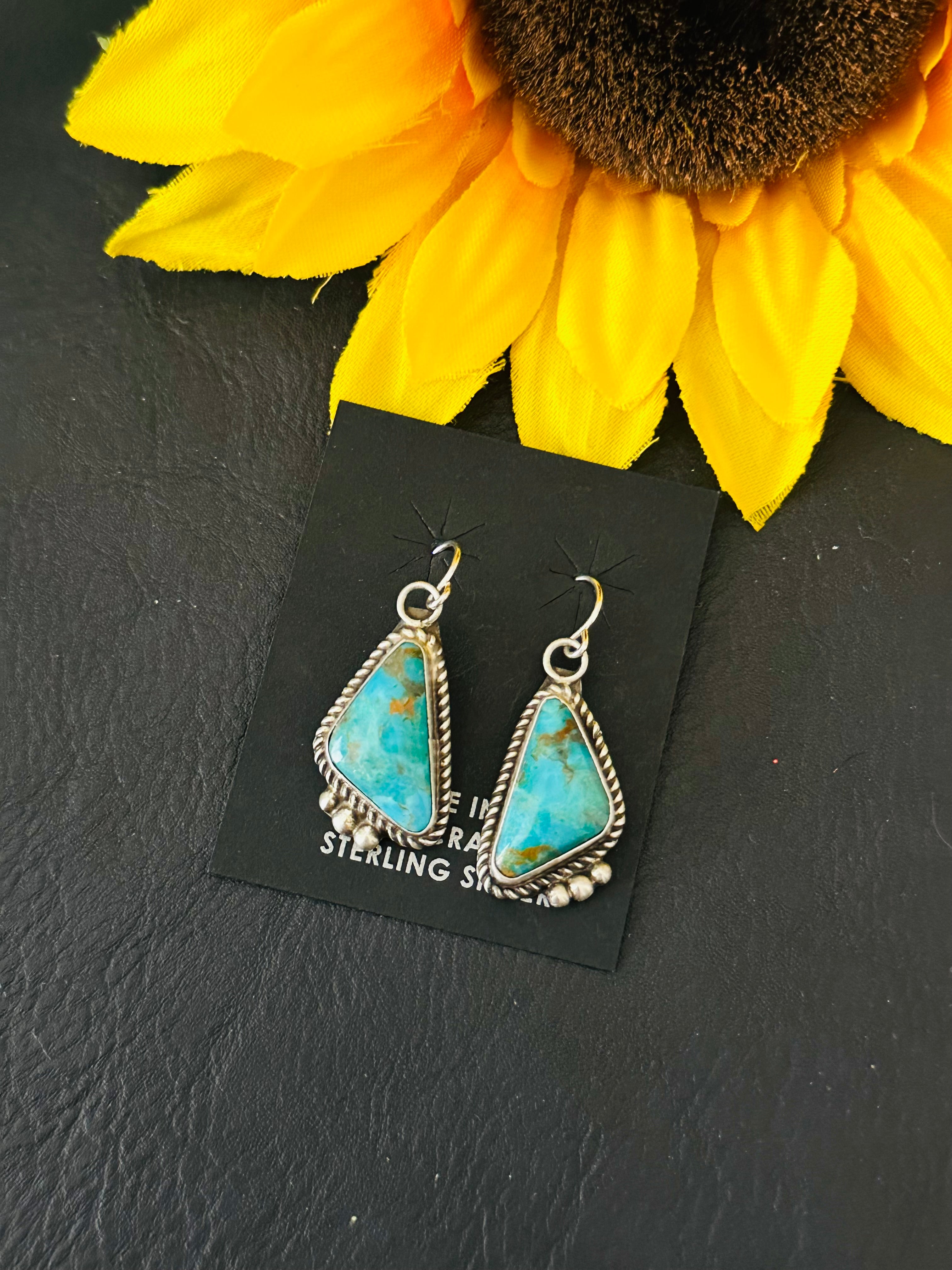 Judith Dixon Kingman Turquoise & Sterling Silver Dangle Earrings