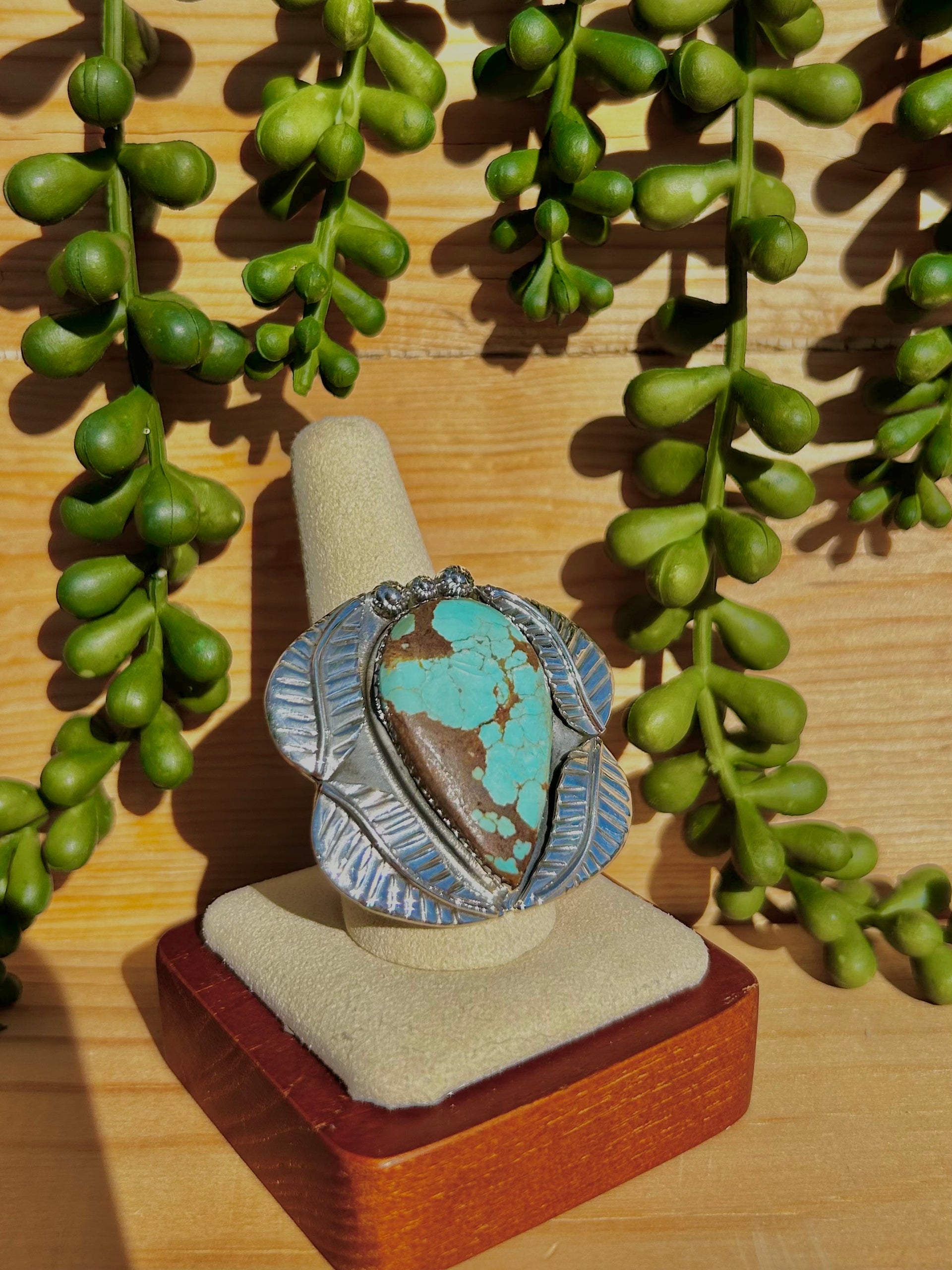 Southwest Number 8 Turquoise & Sterling Silver Ring Size 9.75