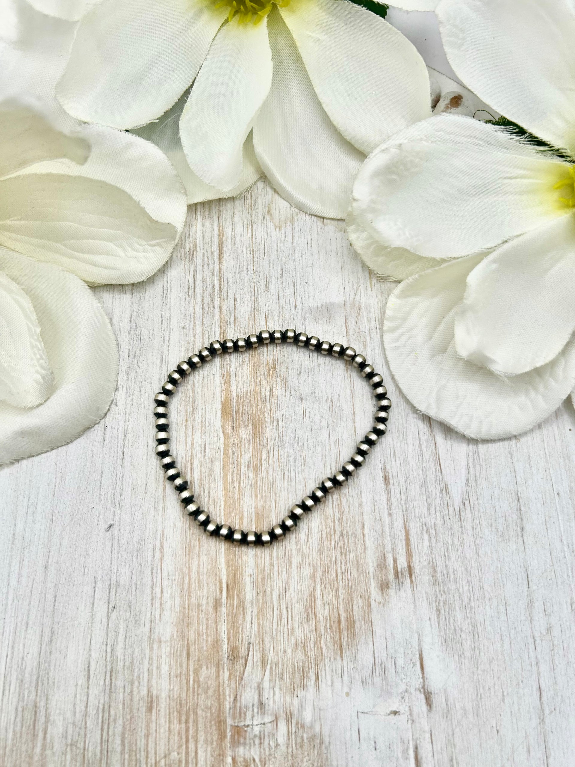 Navajo Made Sterling Silver Strung Stretchy Bracelet