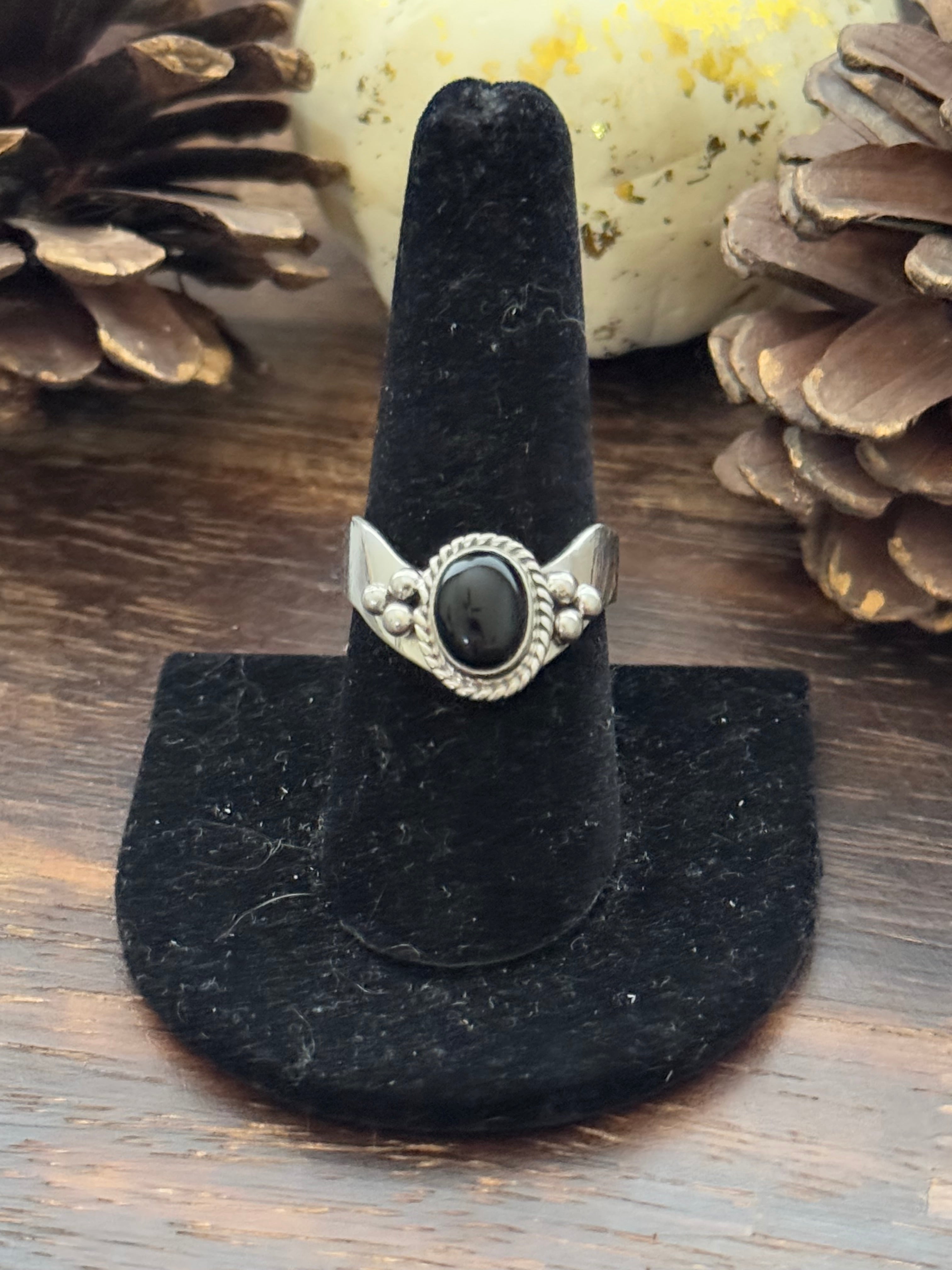 Navajo Made Onyx & Sterling Silver Ring