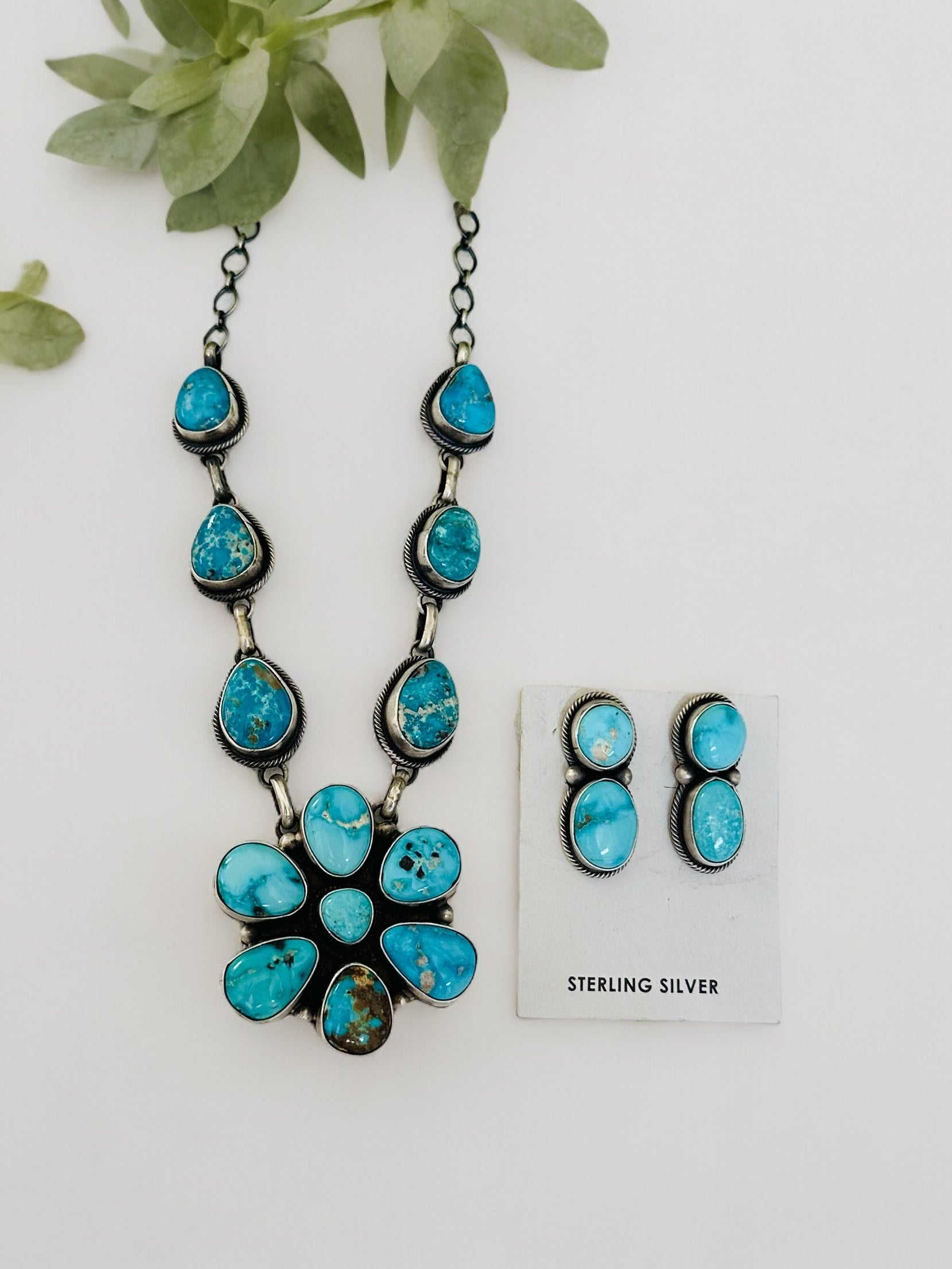 Darrin Livingston Valley Blue Turquoise & Sterling Silver Cluster Necklace Set