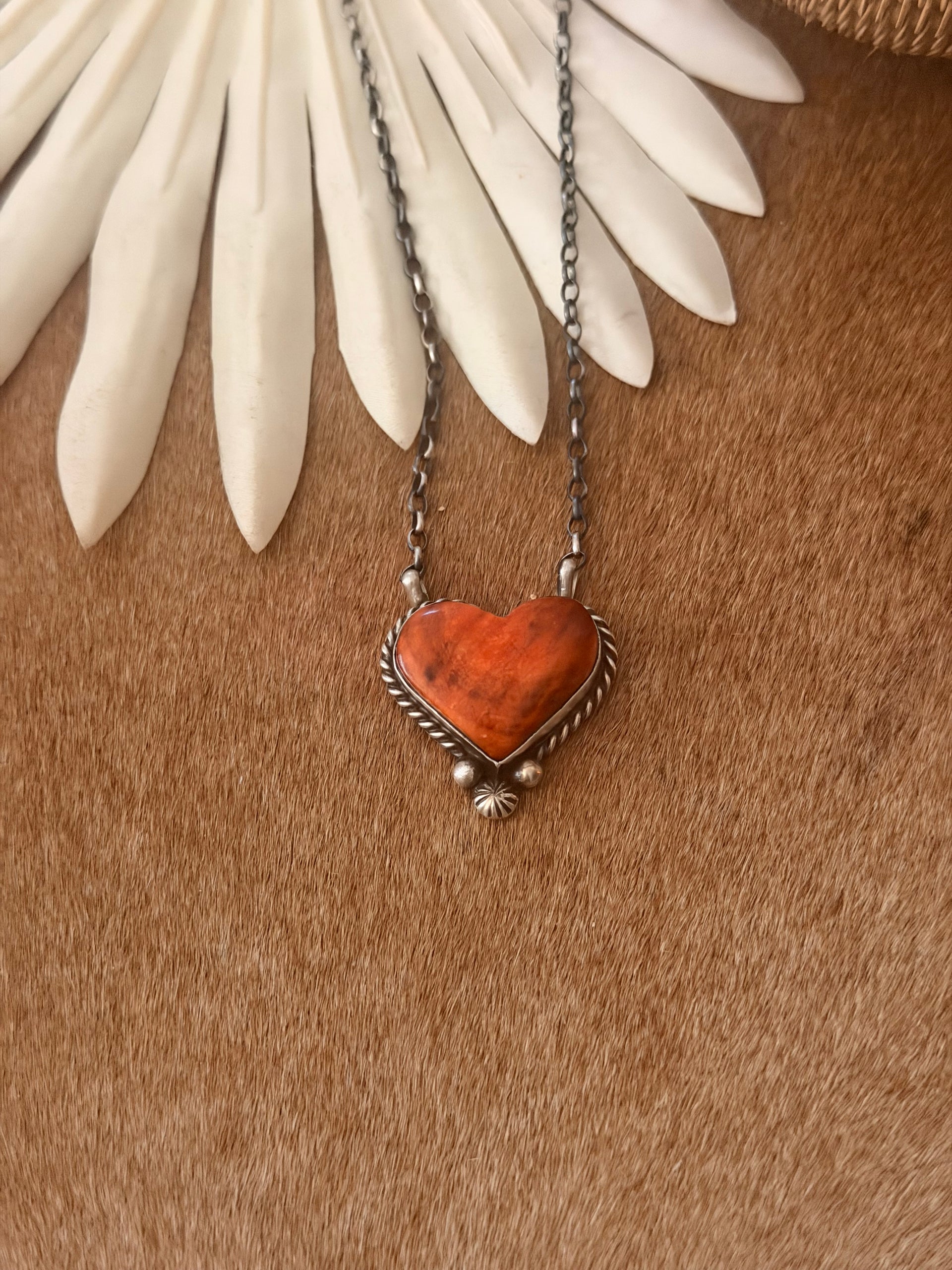 Chassity Belone Spiny Oyster & Sterling Silver Heart Necklace