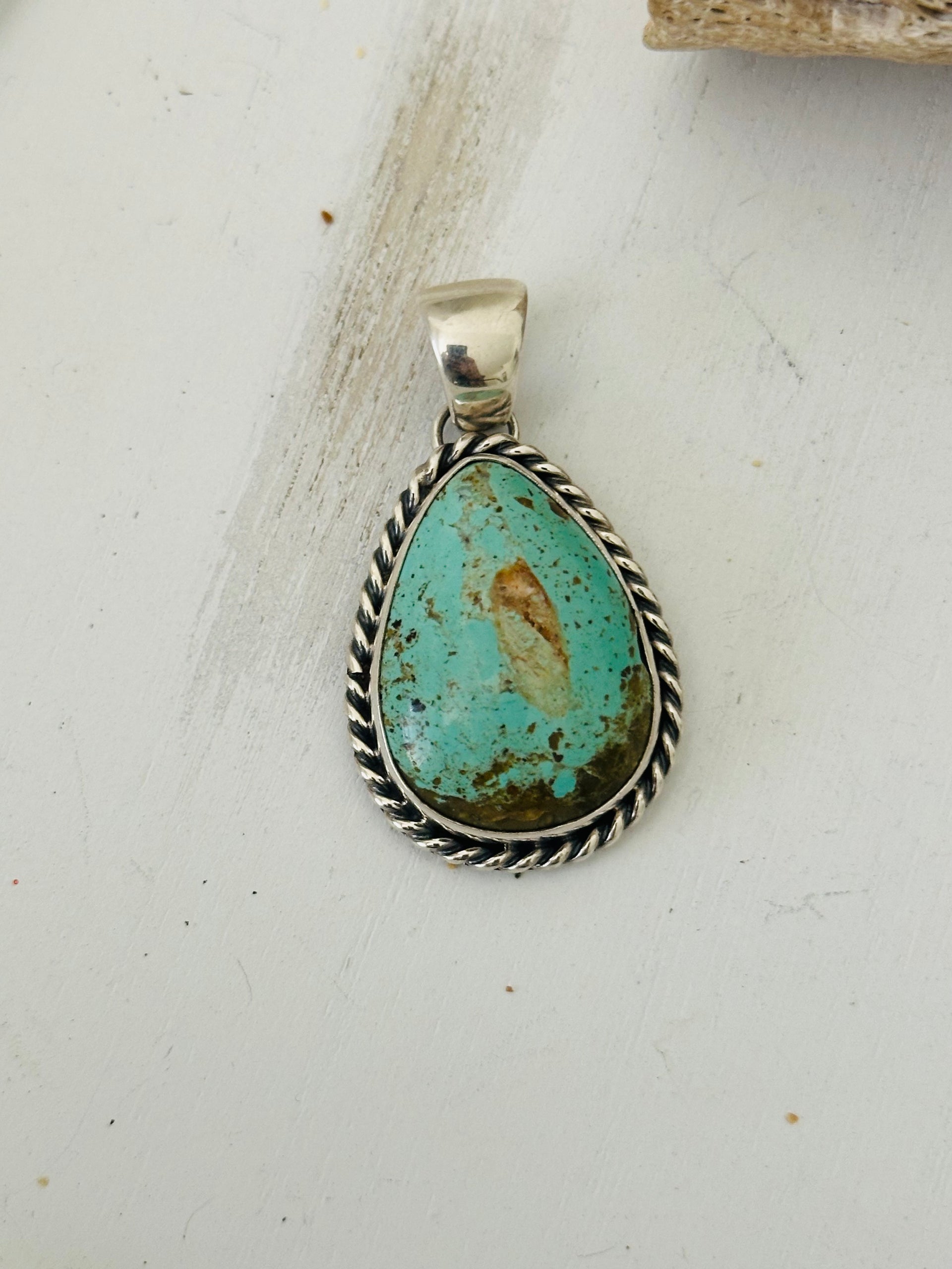 Navajo Handmade Kingman Turquoise & Sterling Silver Pendant