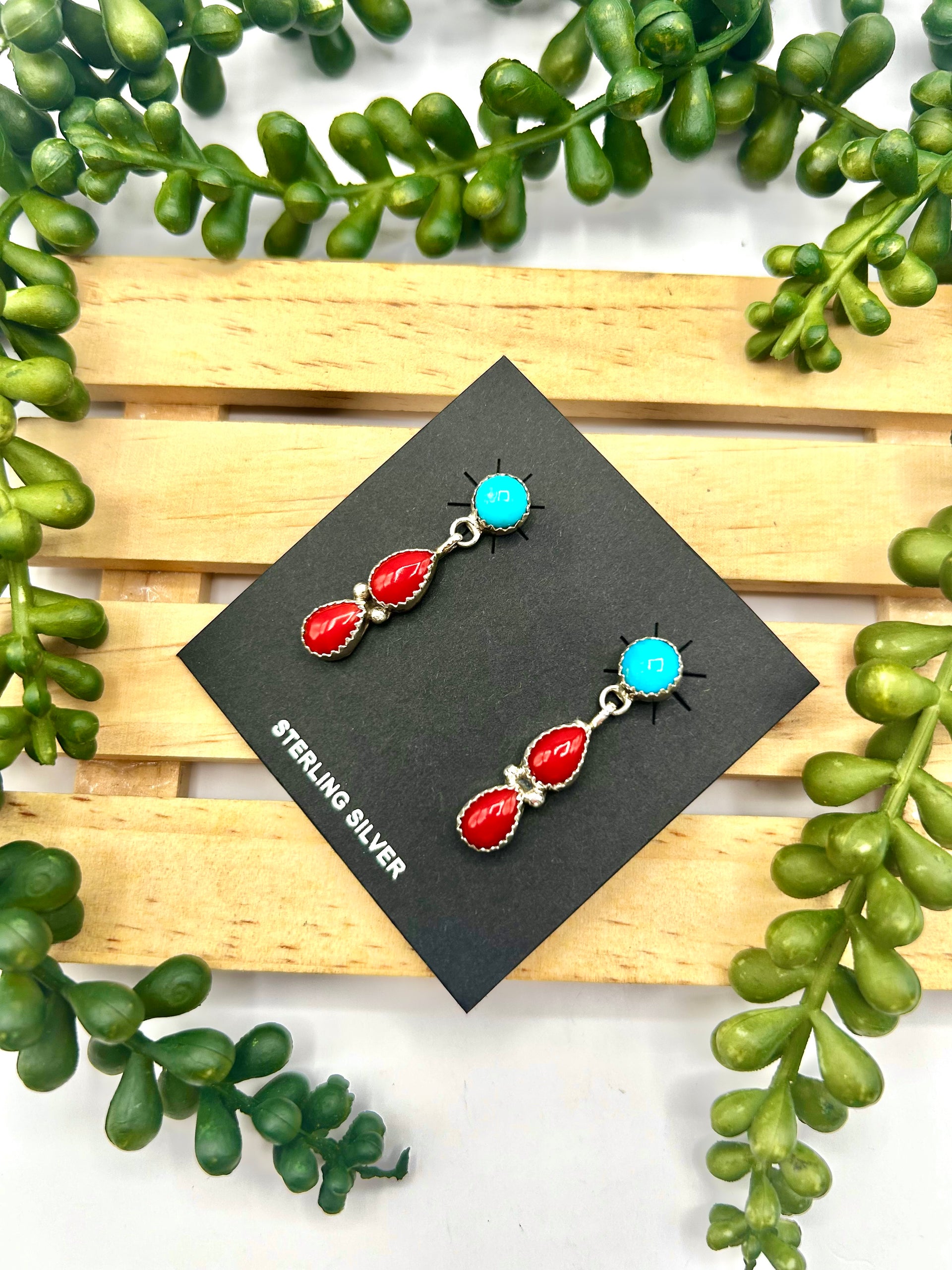 Navajo Made Multi Stone & Sterling Silver Post Earrings