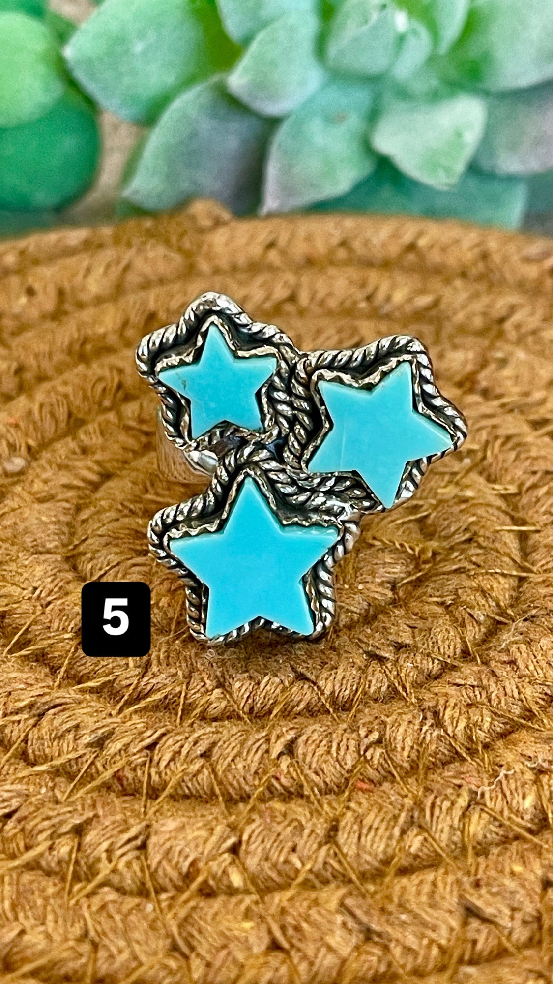 Southwest Handmade Kingman Turquoise & Sterling Silver Adjustable Star Ring