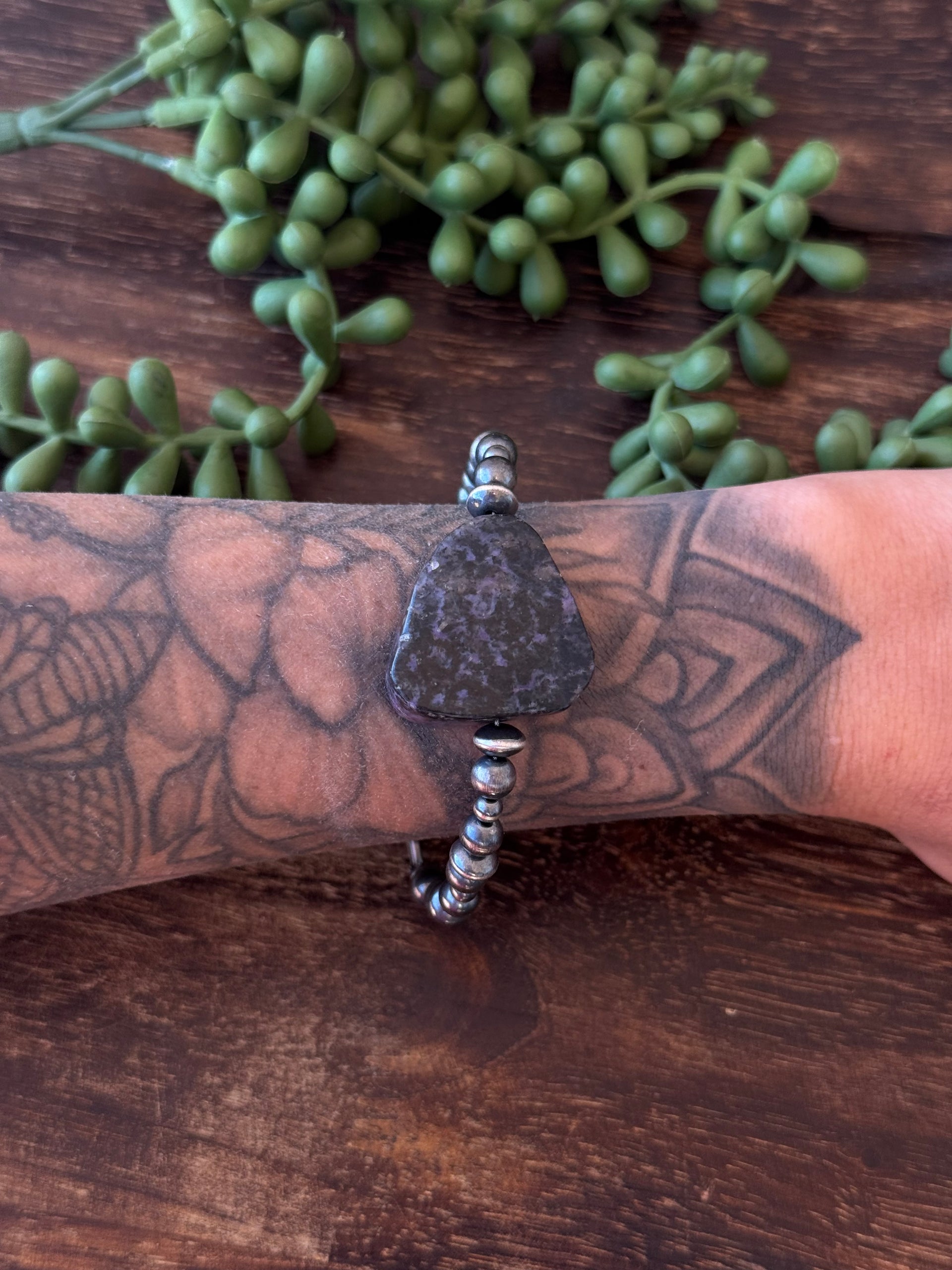 Navajo Strung Charoite & Sterling Silver Pearl Bracelet