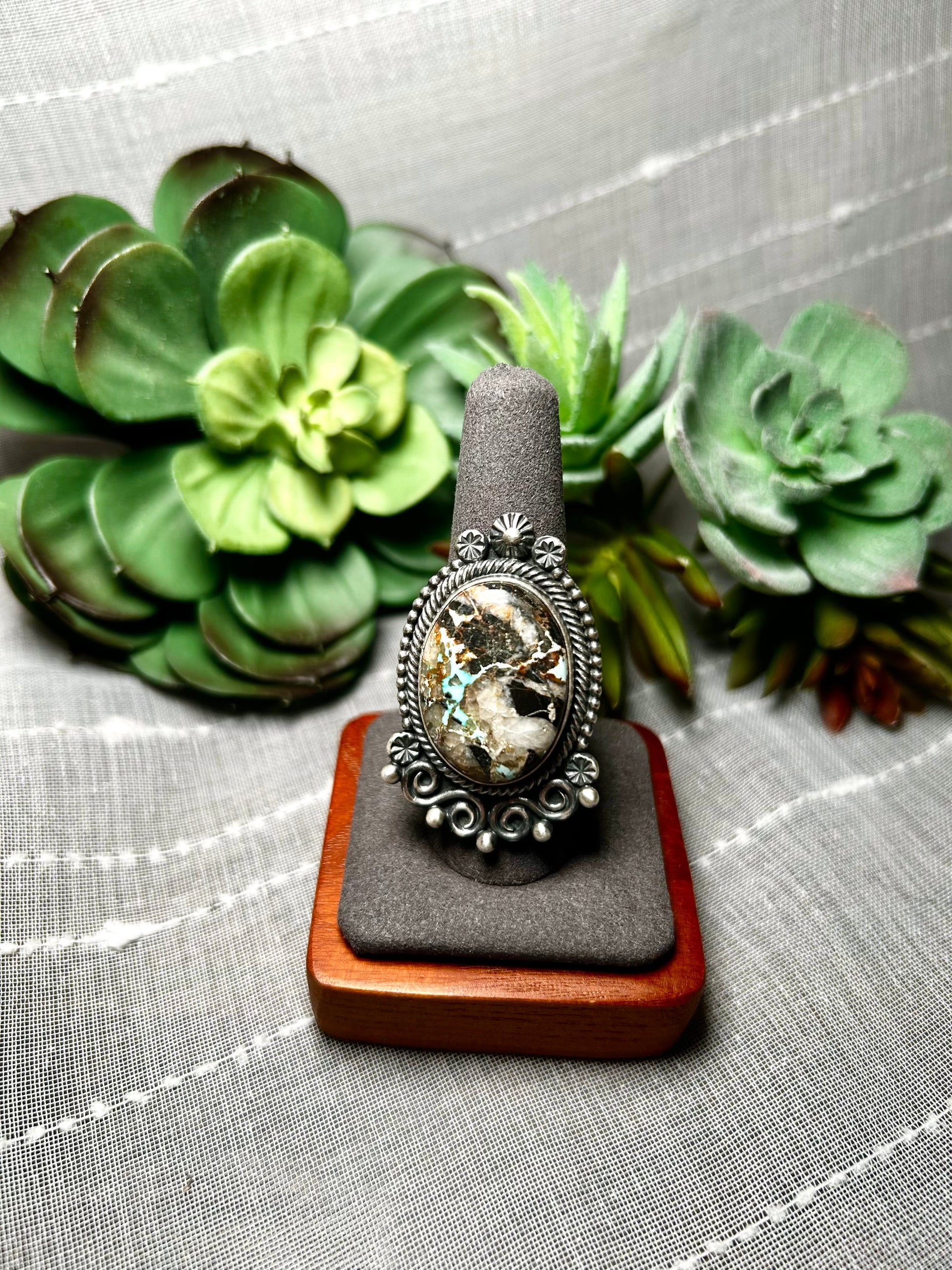 Navajo Made Black Jack Turquoise & Sterling Silver Ring Size 9.5