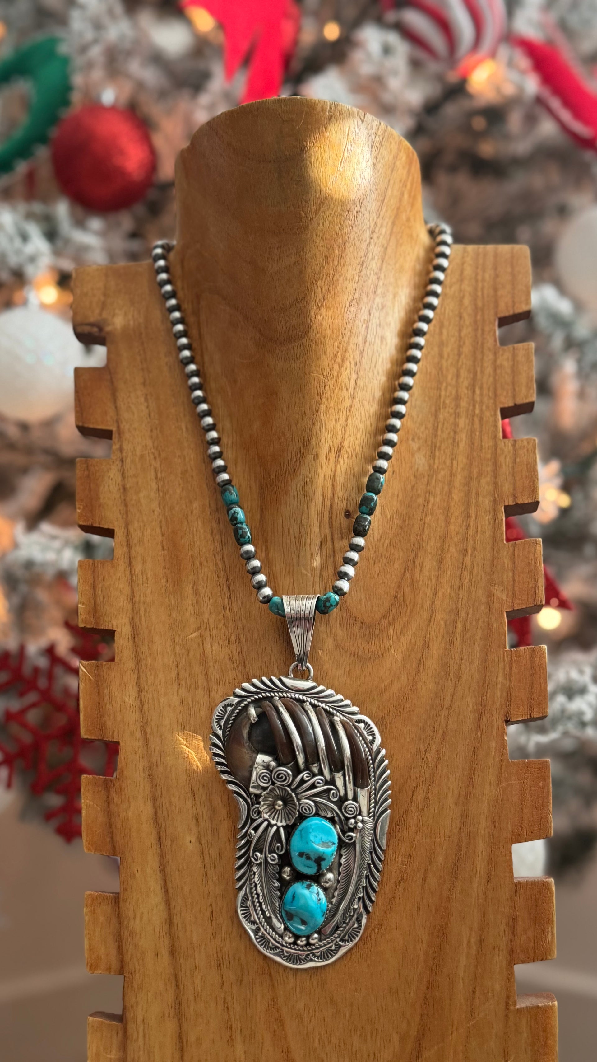 Charles Johnson Sleeping Beauty & Sterling Silver Bear Claw Cluster Pendant