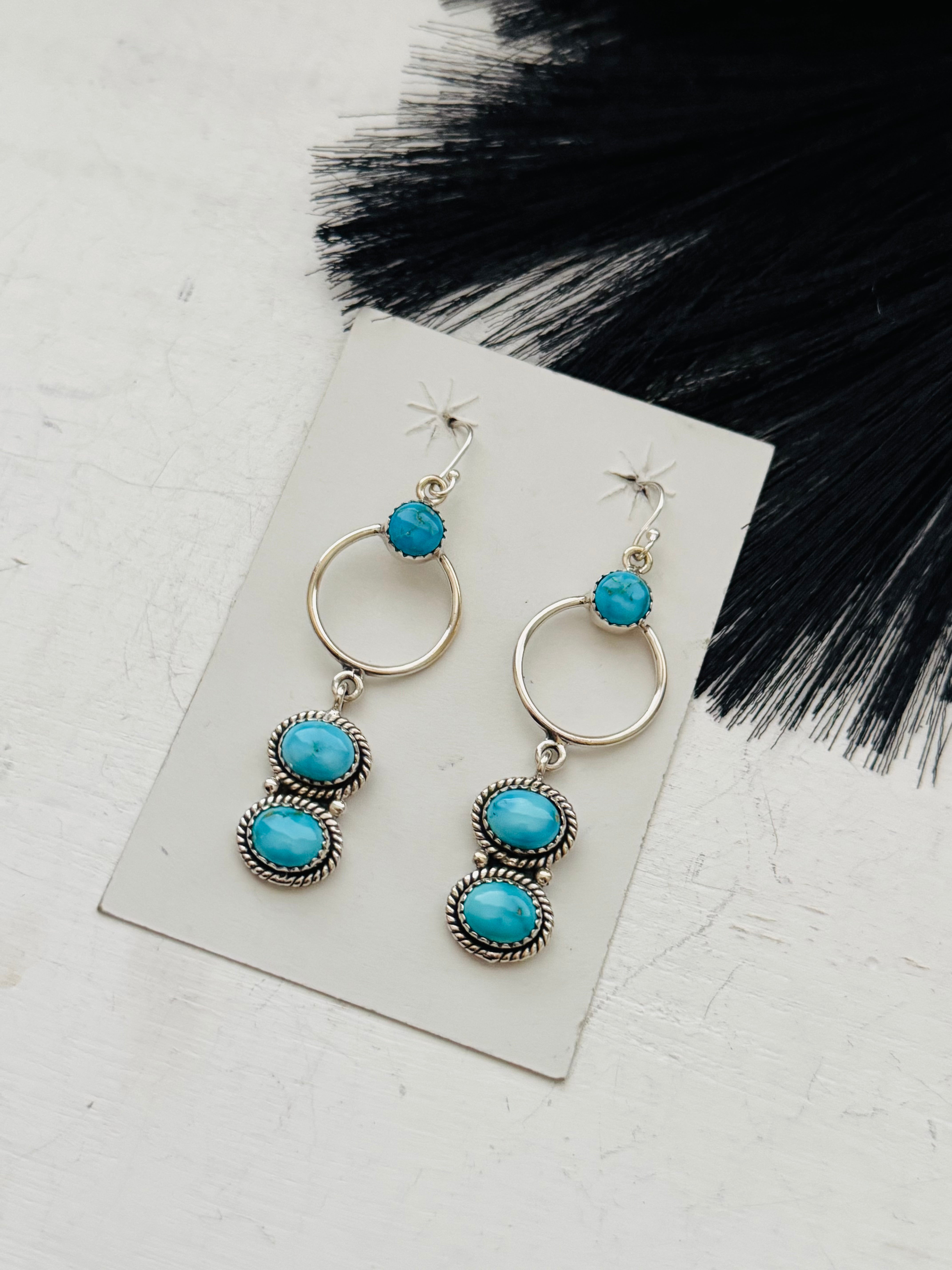 Southwest Handmade Valley Blue Turquoise & Sterling Silver Dangle Earrings