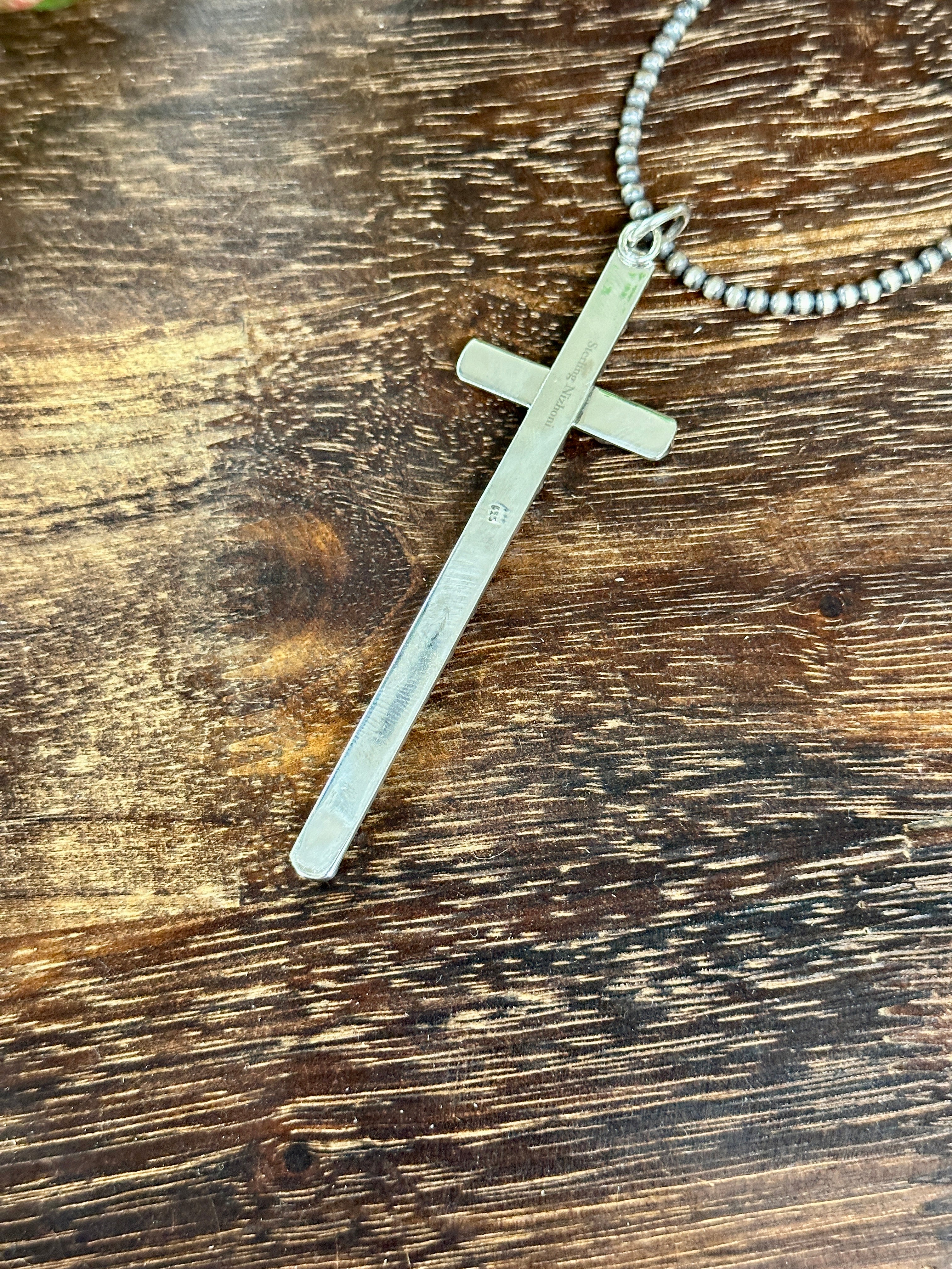 Southwest Handmade Kingman Turquoise & Sterling Silver Cross Pendant