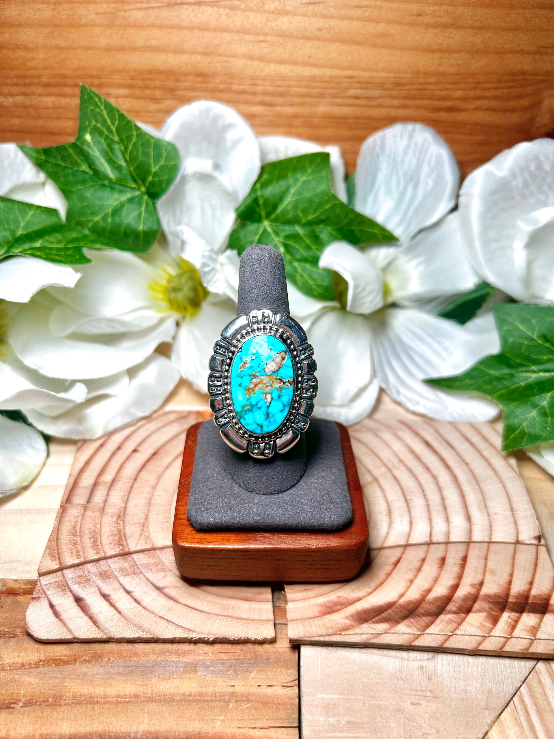 Navajo Made Royston Turquoise & Sterling Silver Ring Size 8.5