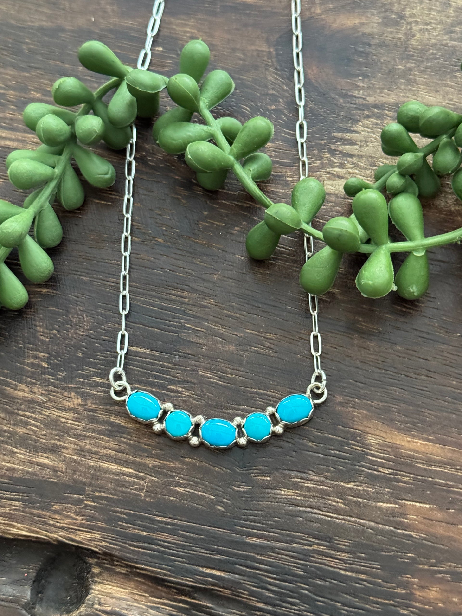 Navajo Made Sleeping Beauty Turquoise & Sterling Sliver Bar Necklace