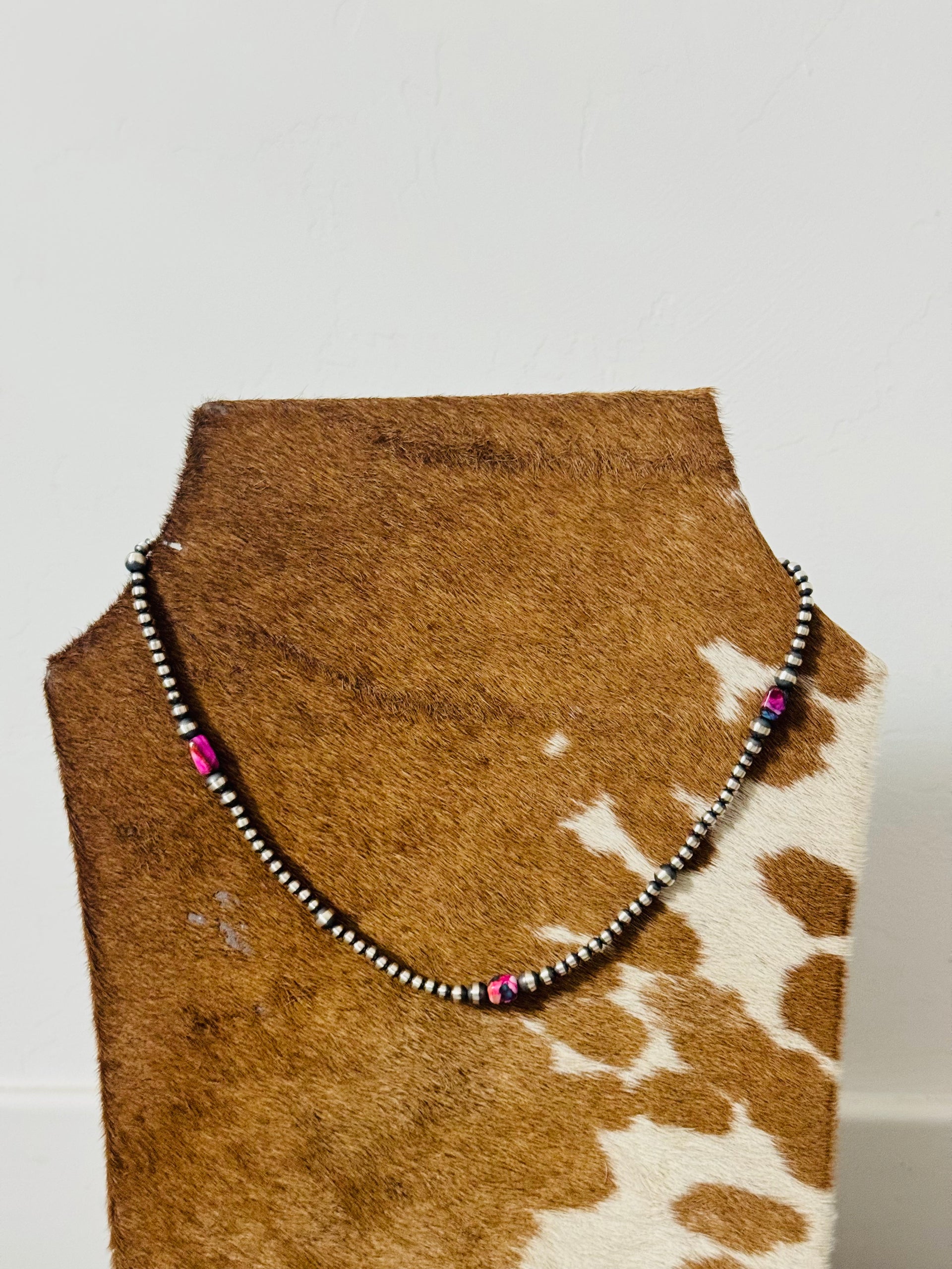 Navajo Strung Pink Mohave Turquoise & Sterling Silver Graduated Pearl Necklace