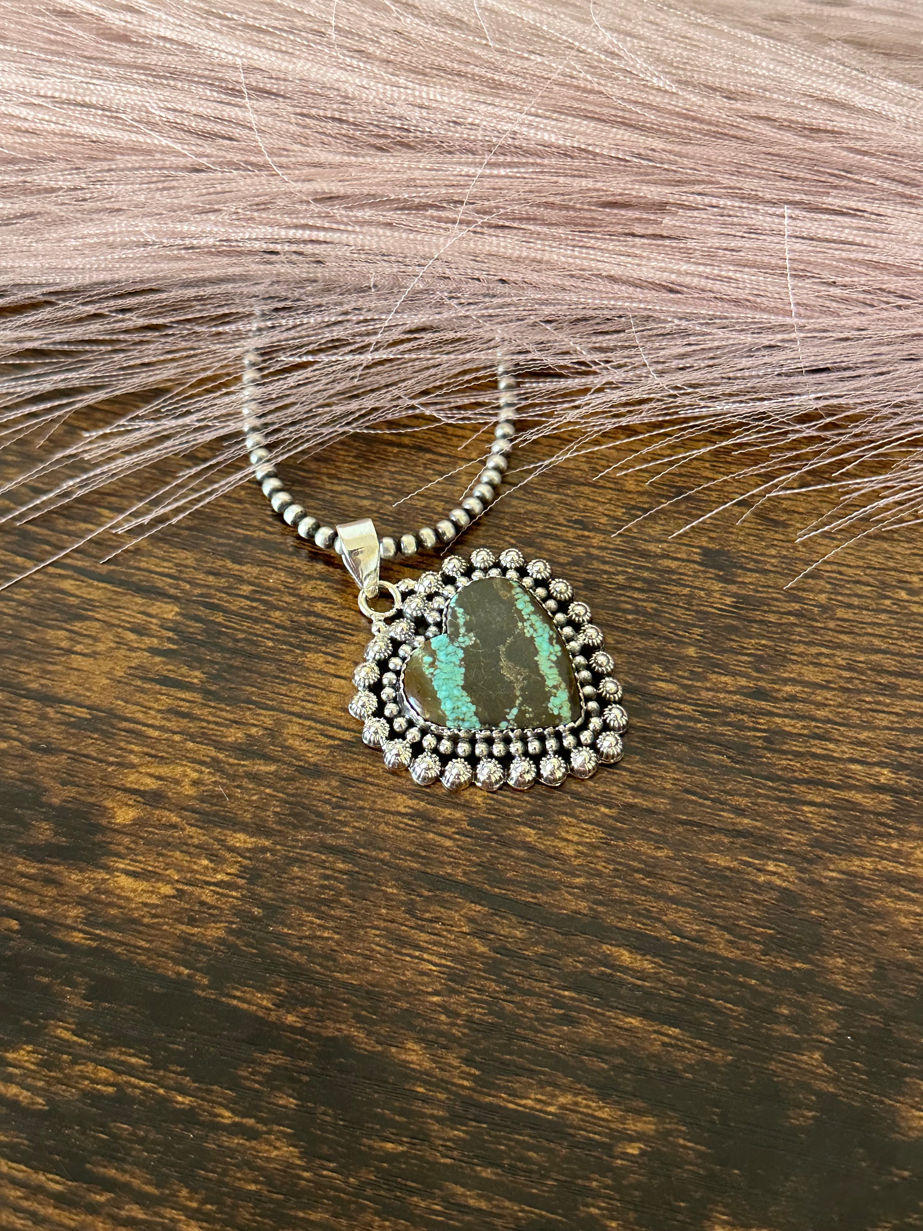 Southwest Handmade Number 8 Turquoise & Sterling Silver Heart Pendant