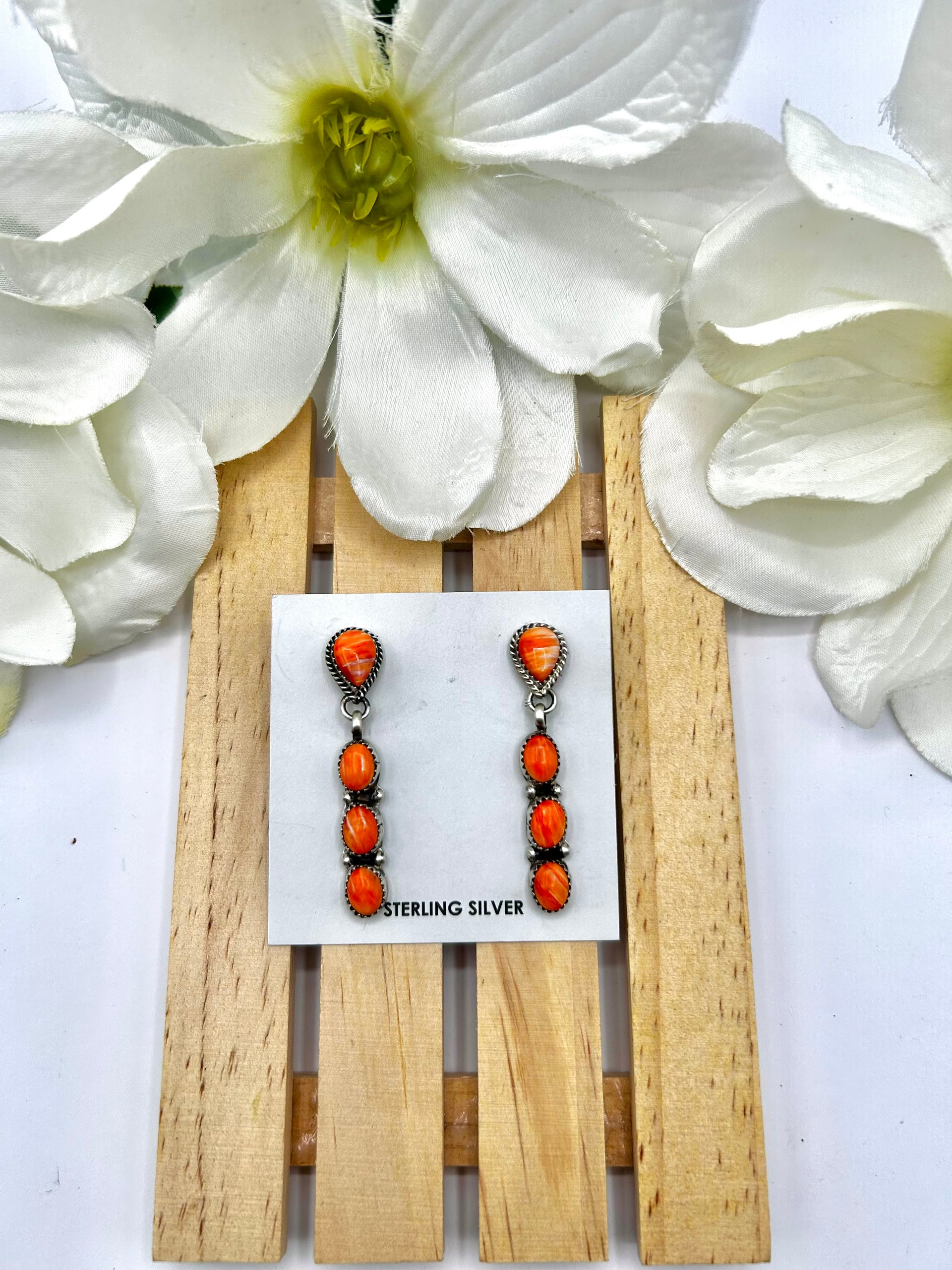 Navajo Made Spiny Oyster & Sterling Silver Post Earrings