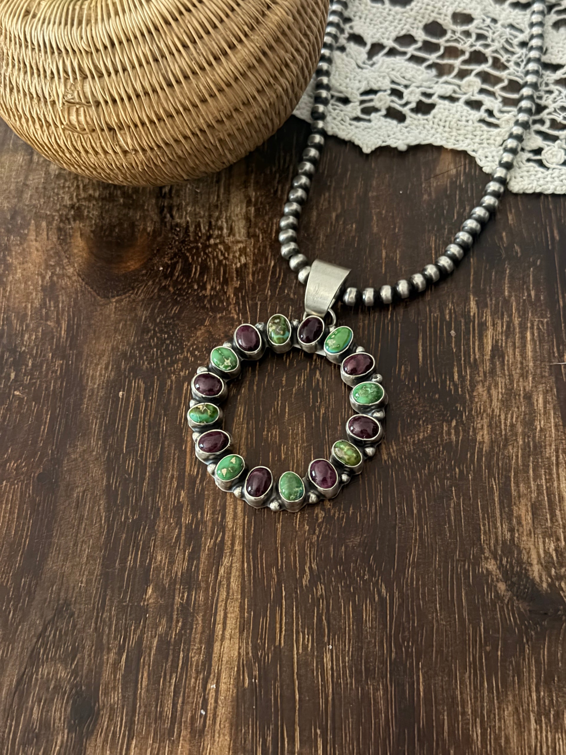Ella Peters Multi Stone & Sterling Silver Cluster Pendant