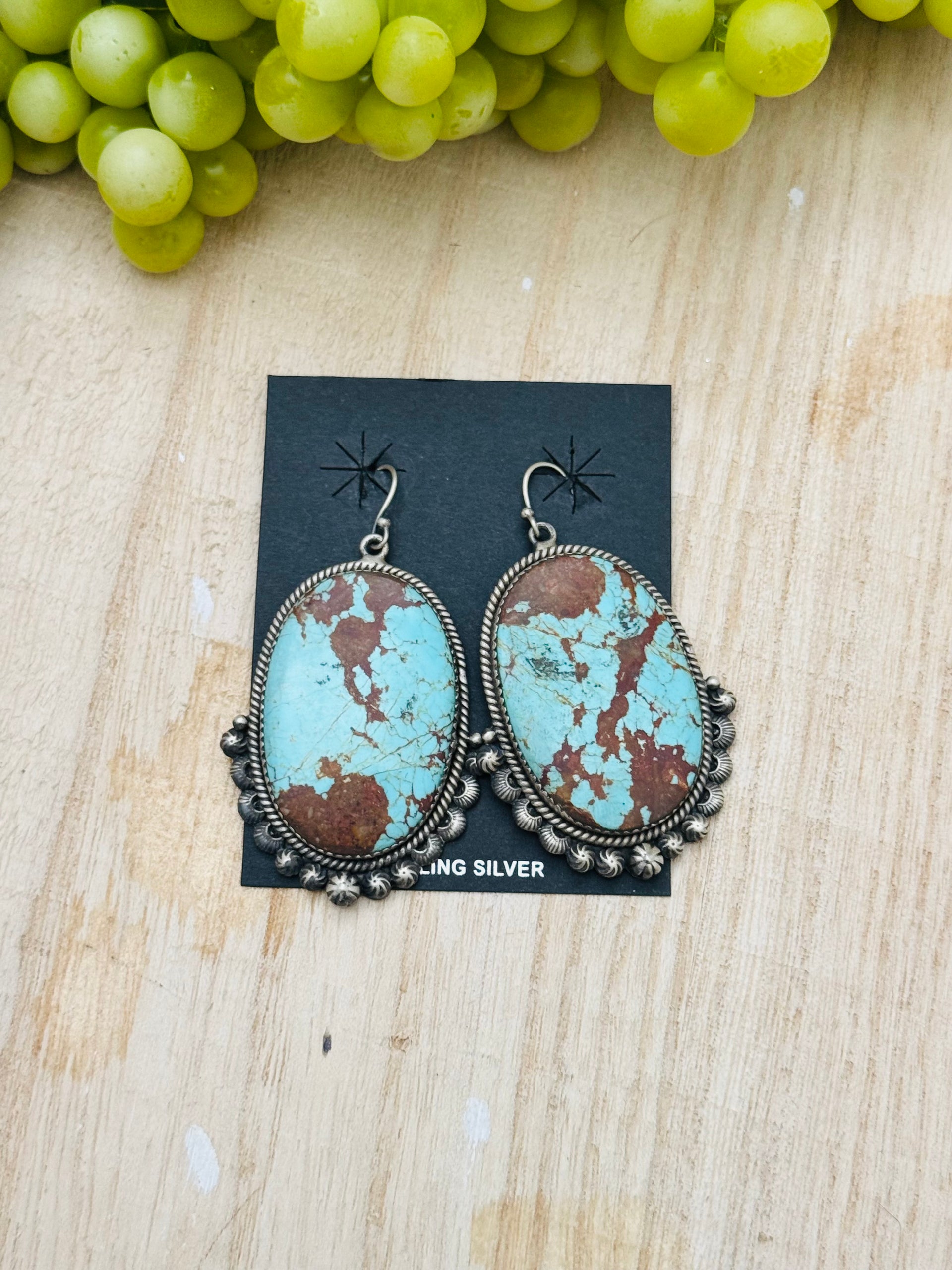 Southwest Made Number 8 Turquoise & Sterling Silver Dangle Earrings