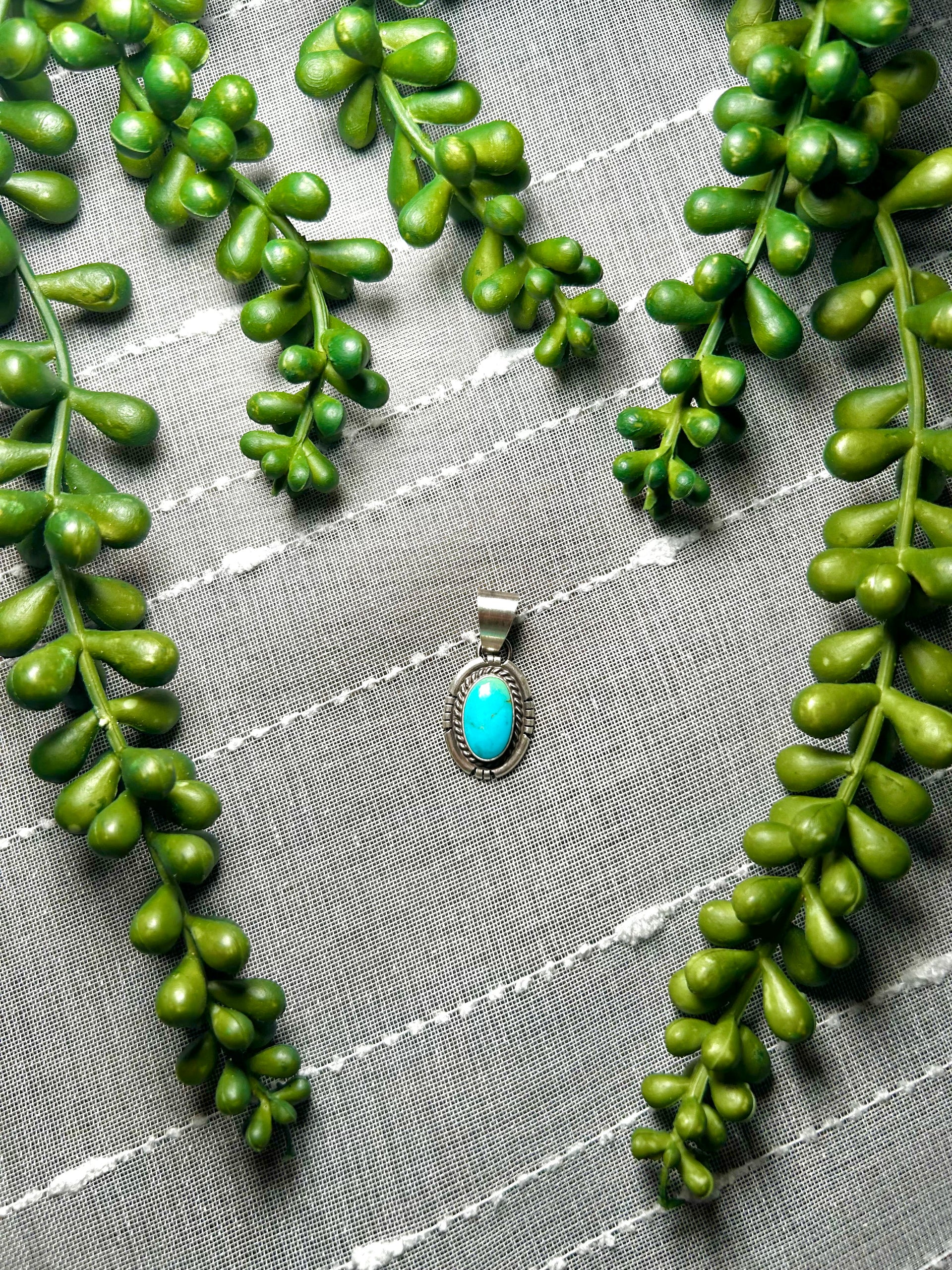 Navajo Made Kingman Turquoise & Sterling Silver Pendant