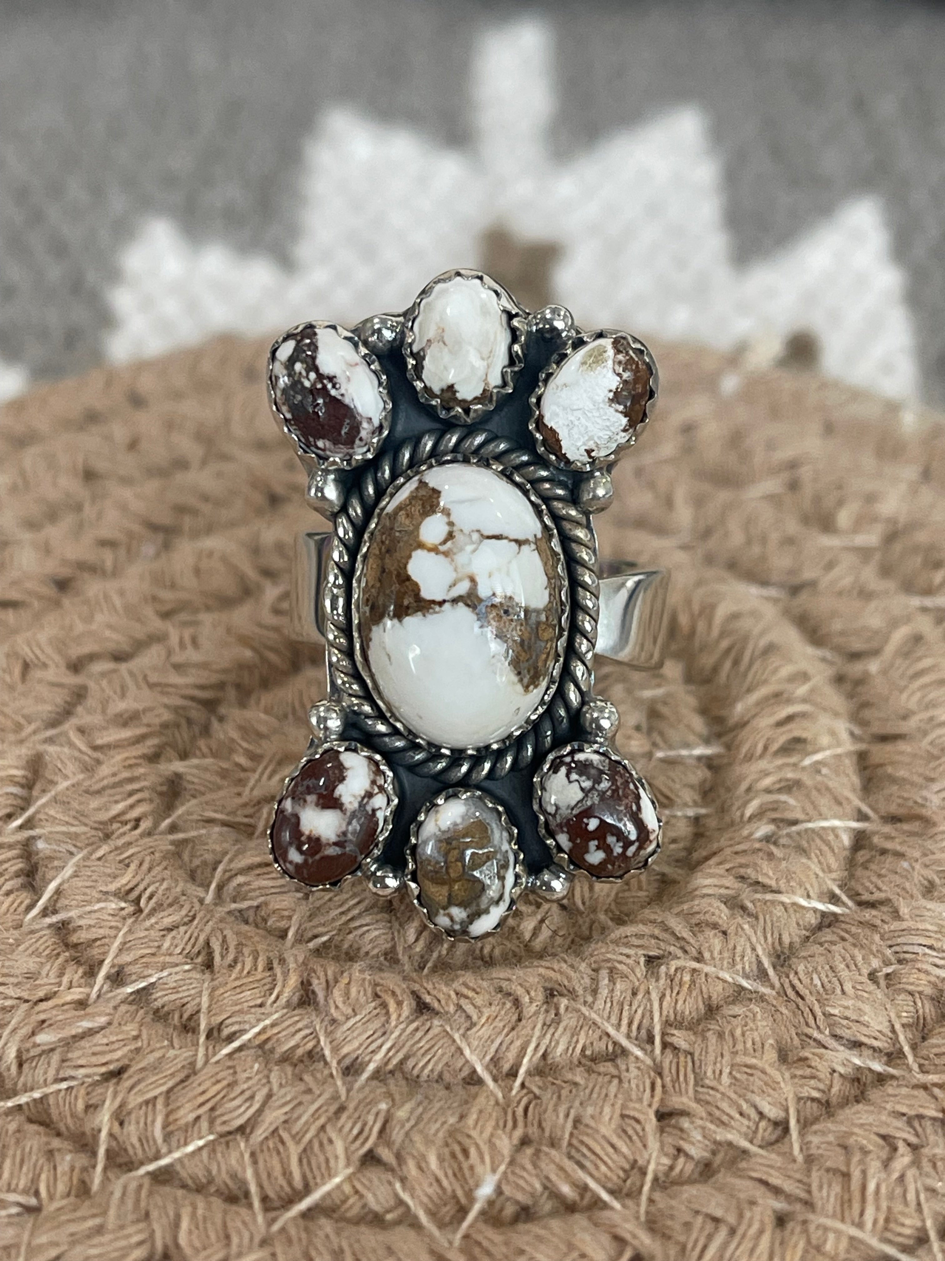 Southwest Handmade Wild Horse & Sterling Silver Adjustable Cluster Ring