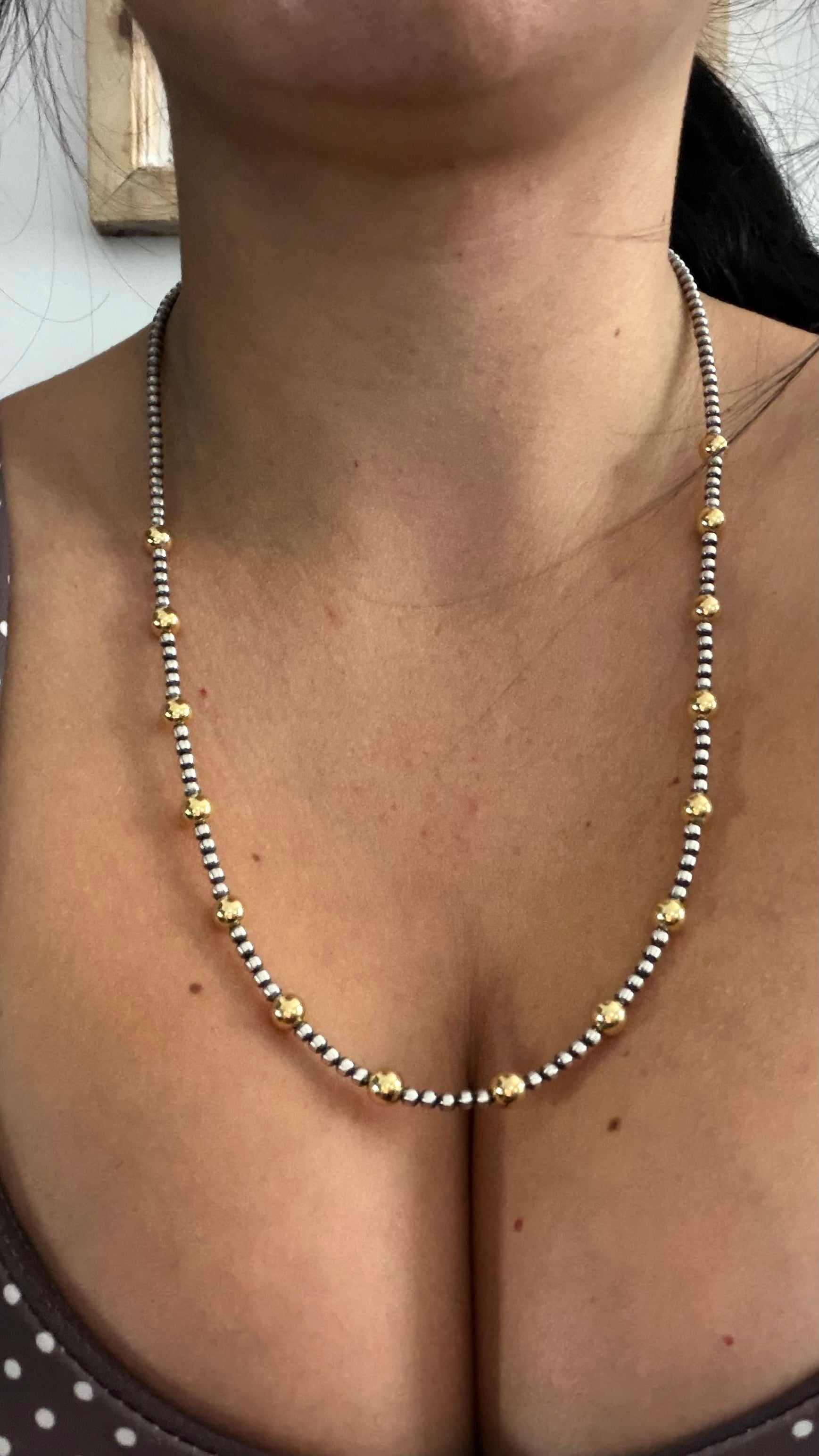 Navajo Made Strung 14K Gold Plated & Sterling Silved 22” Necklace
