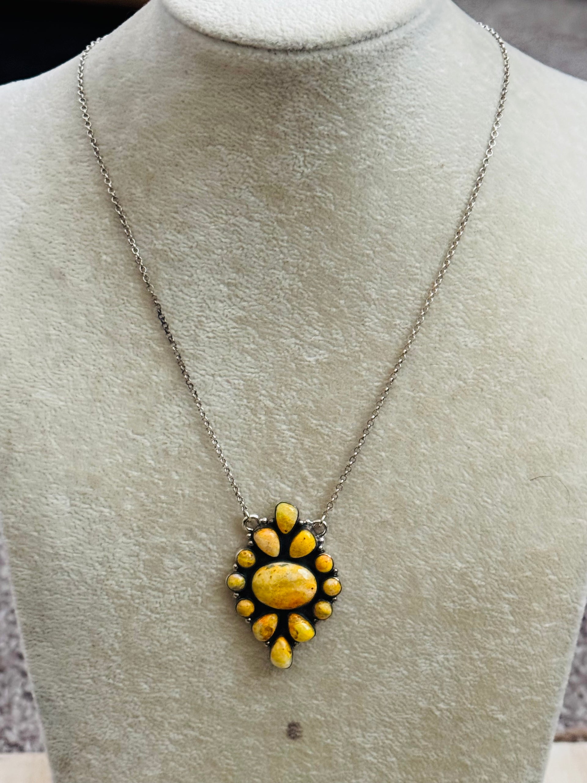 Southwest Made Bb Agate & Sterling Silver Cluster Necklace