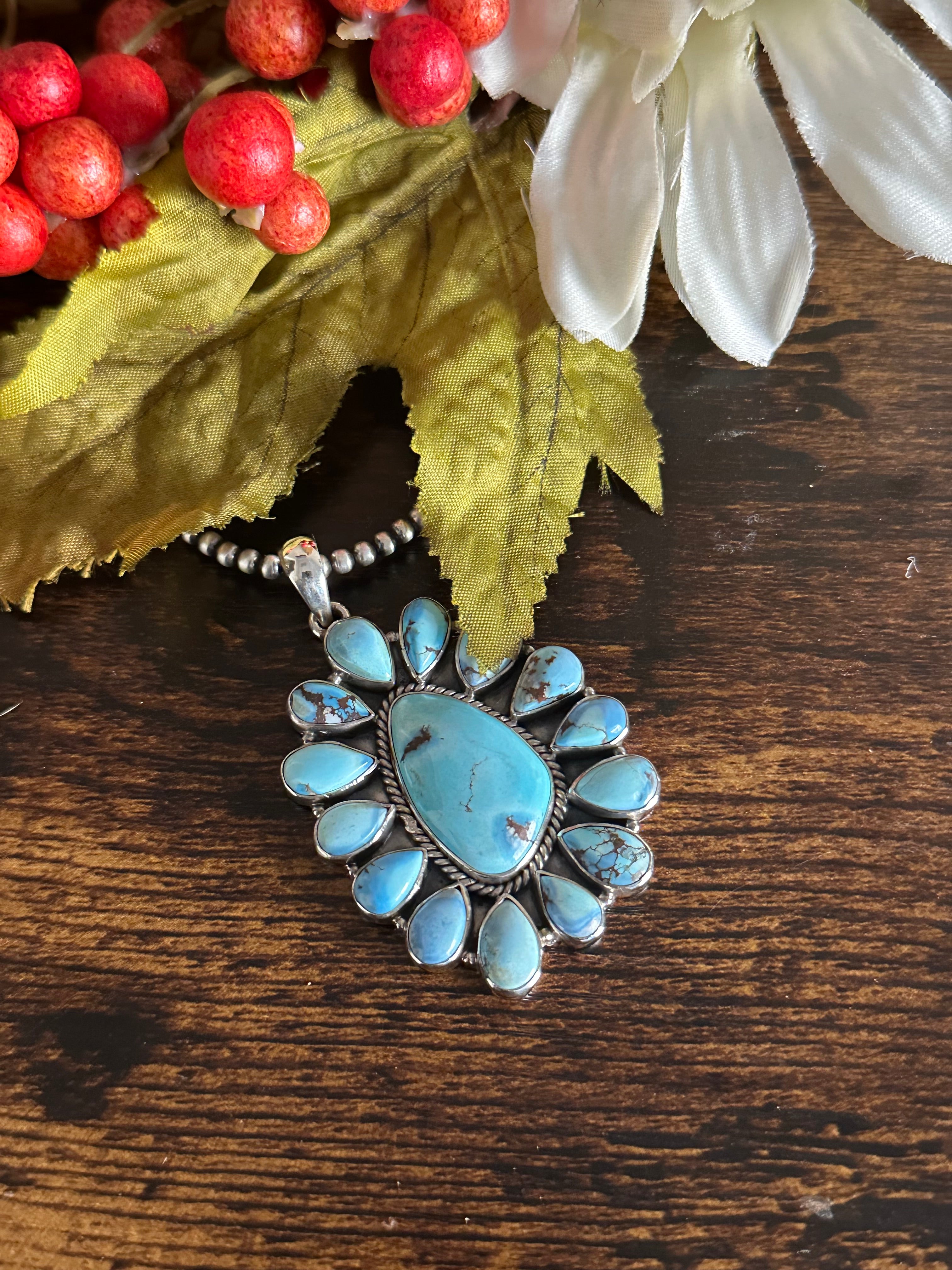 Southwest Handmade Golden Hills Turquoise & Sterling Silver Cluster Pendant