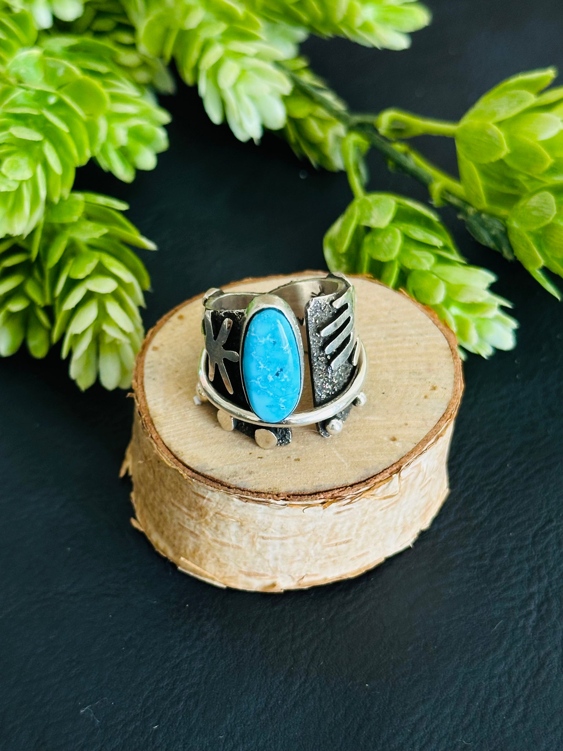 Alex Sanchez Blue Ridge Turquoise & Sterling Silver Ring Size 7