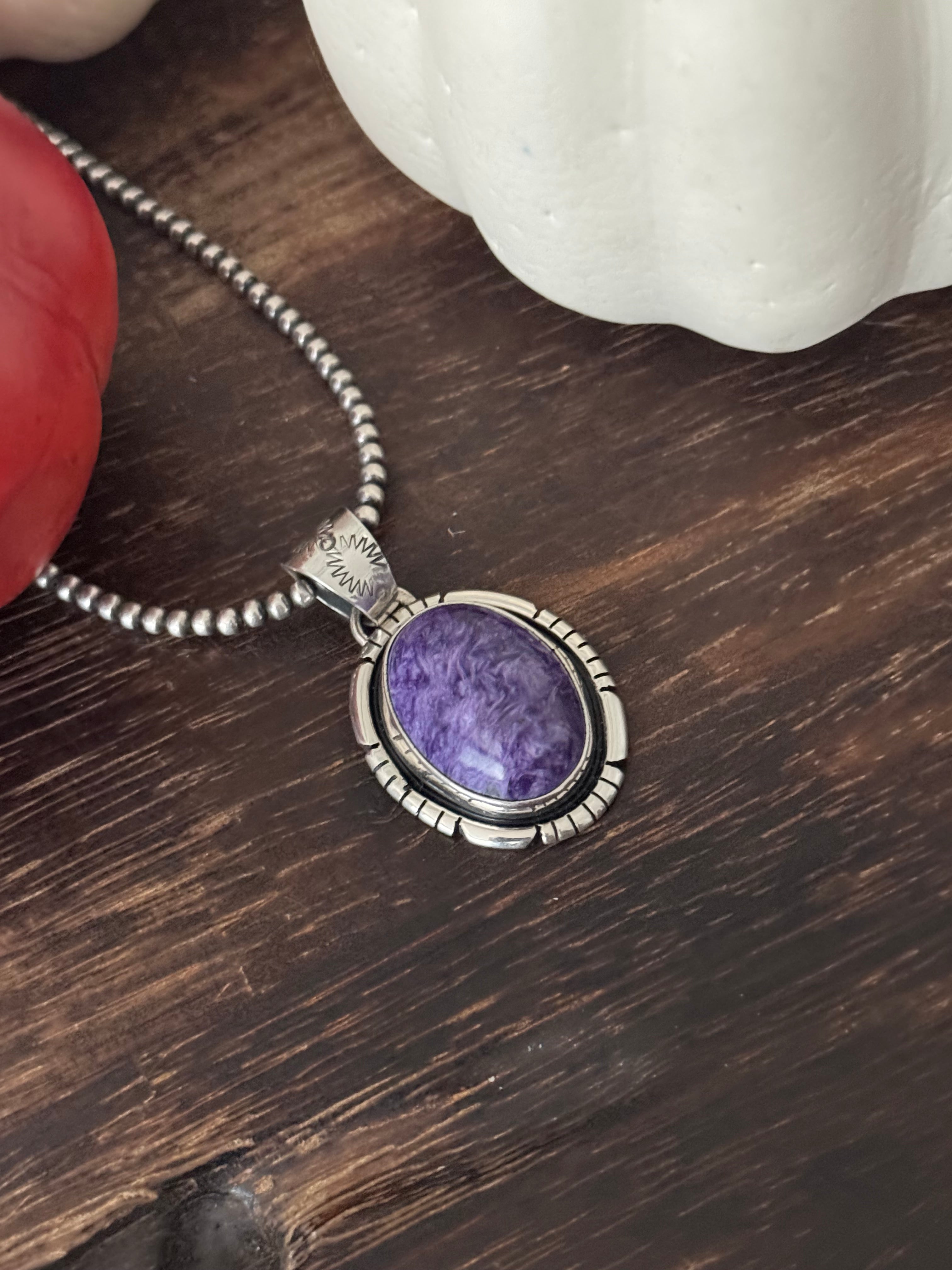 Navajo Made Charoite & Sterling Silver Pendant