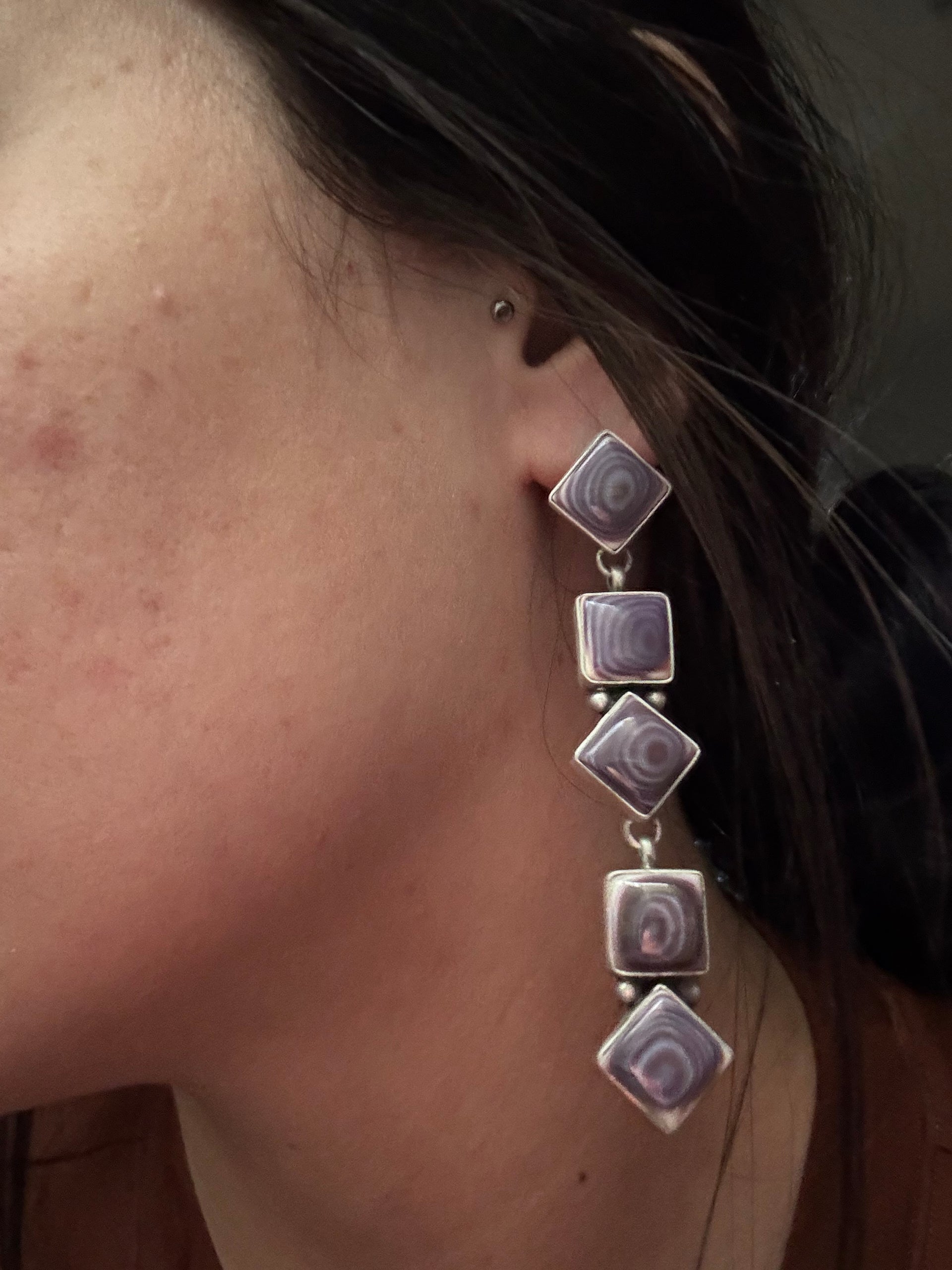 Eleanor Richards Wampum Shell & Sterling Silver Post Dangle Earrings