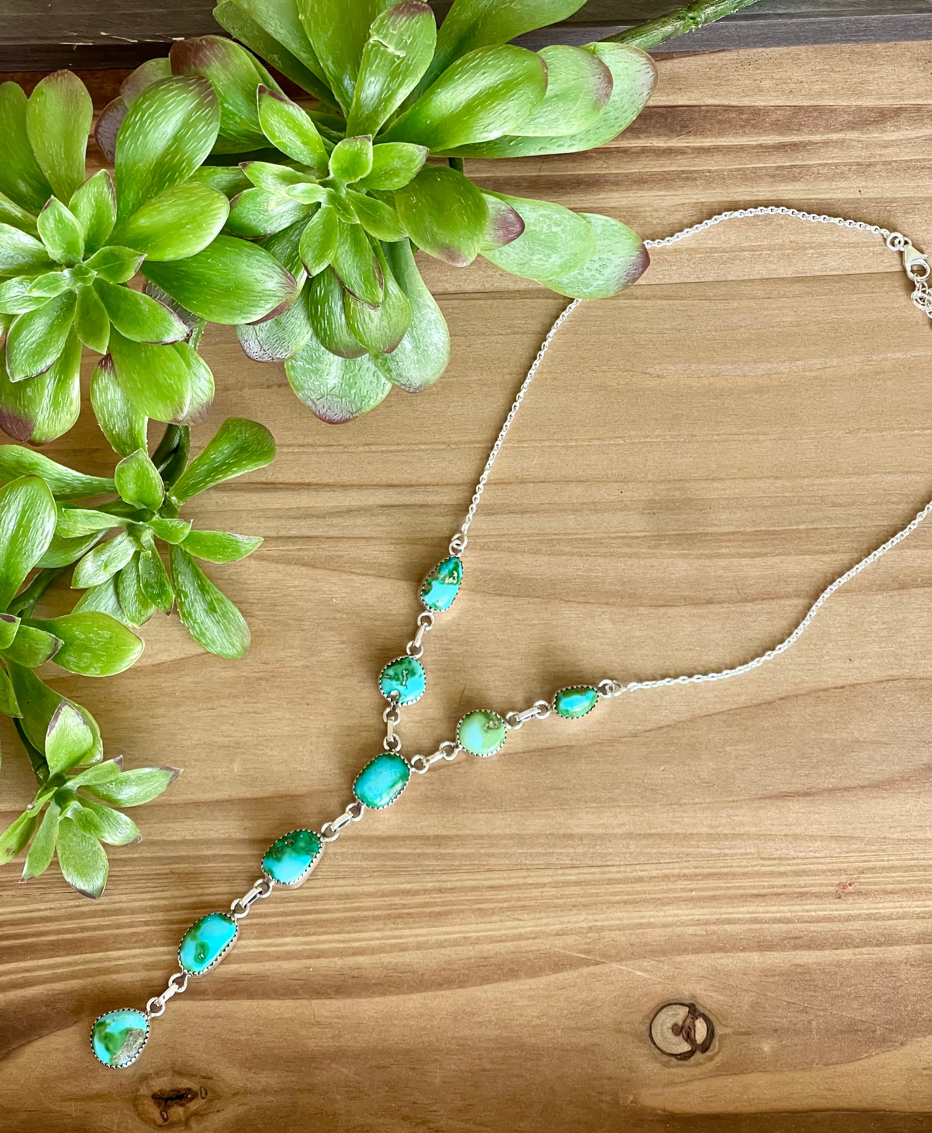 Southwest Handmade Sonoran Mountain Turquoise & Sterling Silver Lariat Necklace