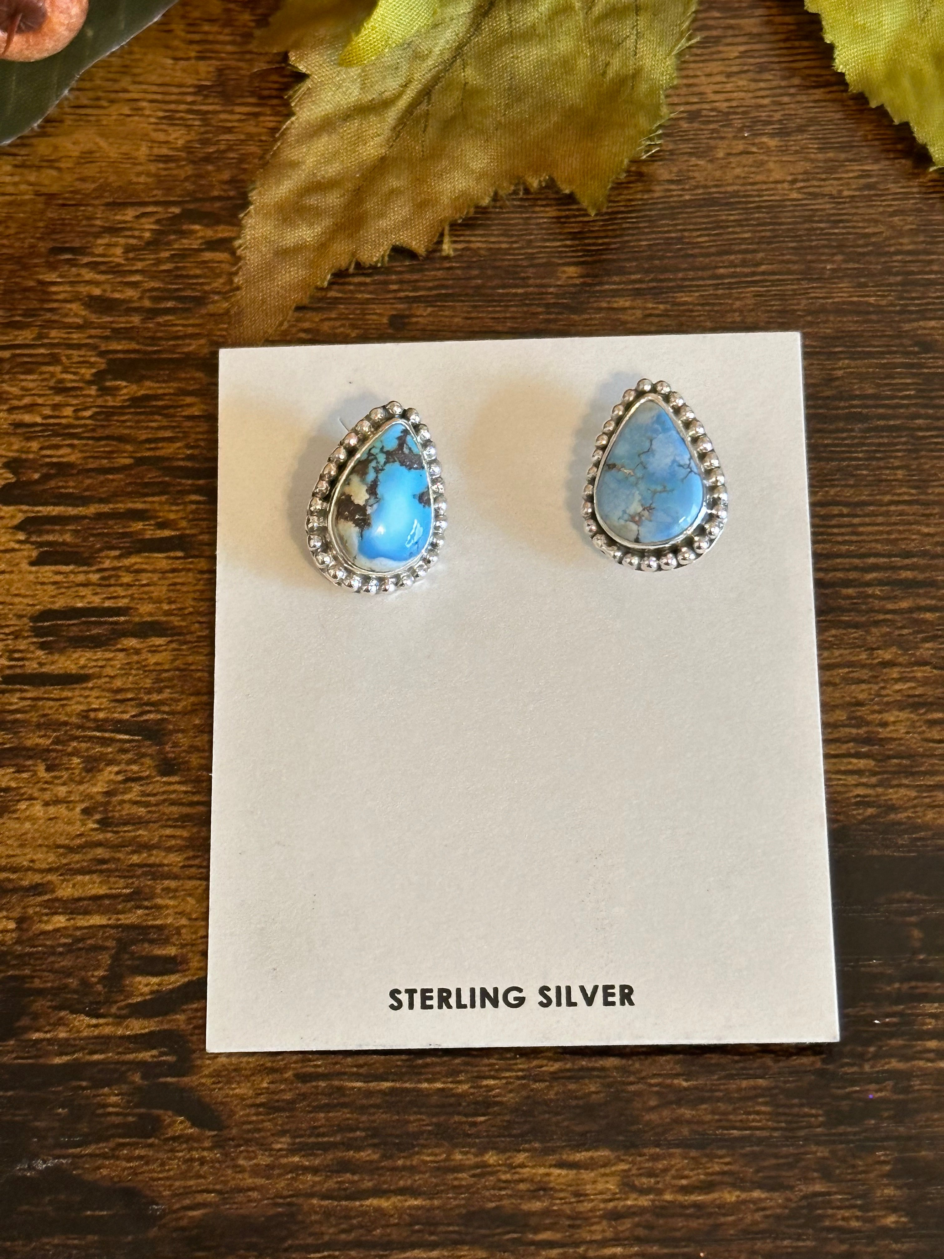 Southwest Handmade Golden Hill Turquoise & Sterling Silver Post Earrings