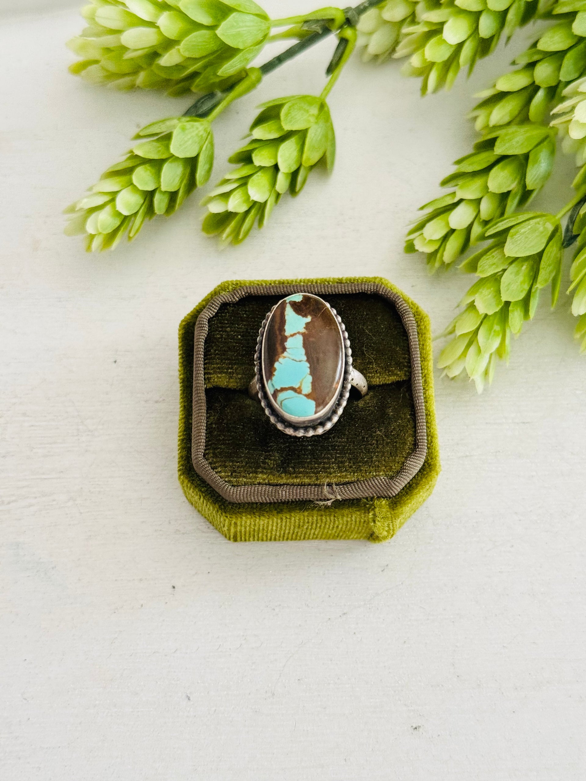 Eli Skeets #8 Turquoise & Sterling Silver Adjustable Ring