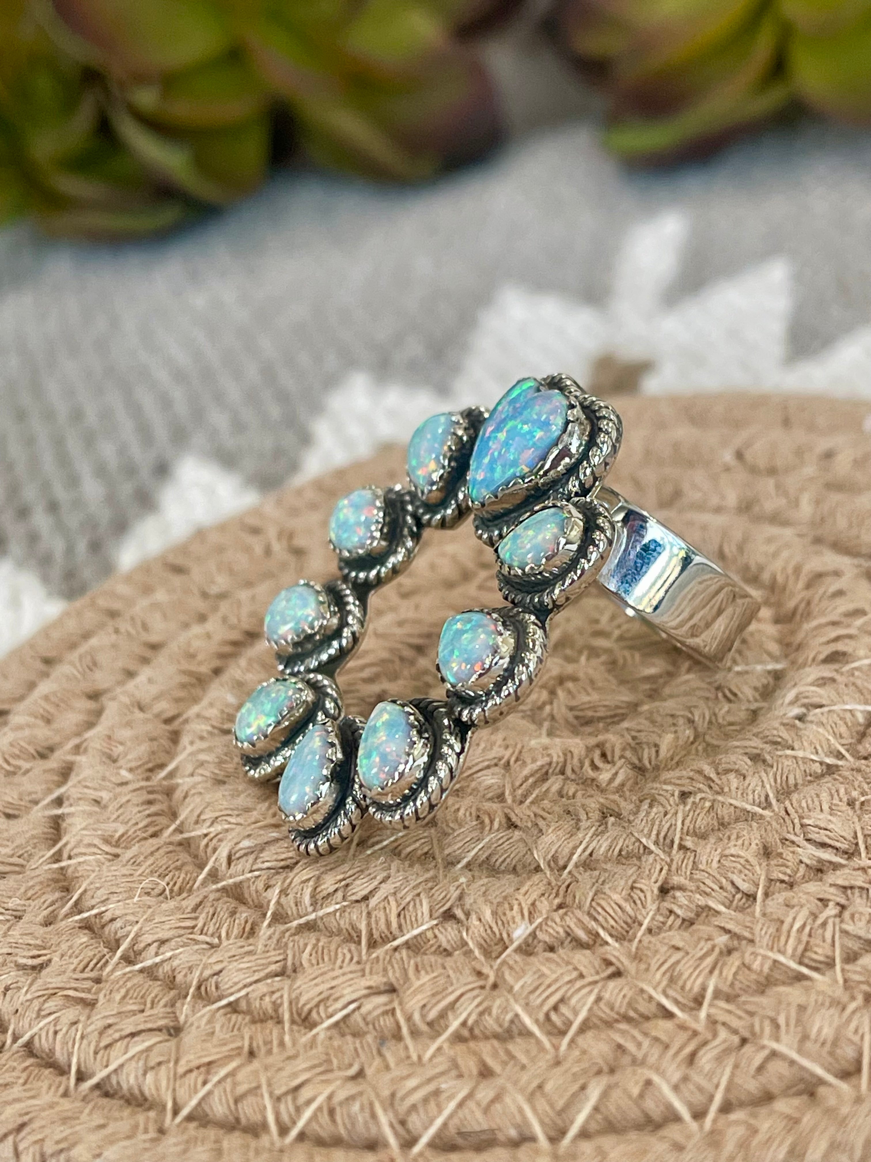 Southwest Handmade Opal & Sterling Silver Adjustable Naja Ring