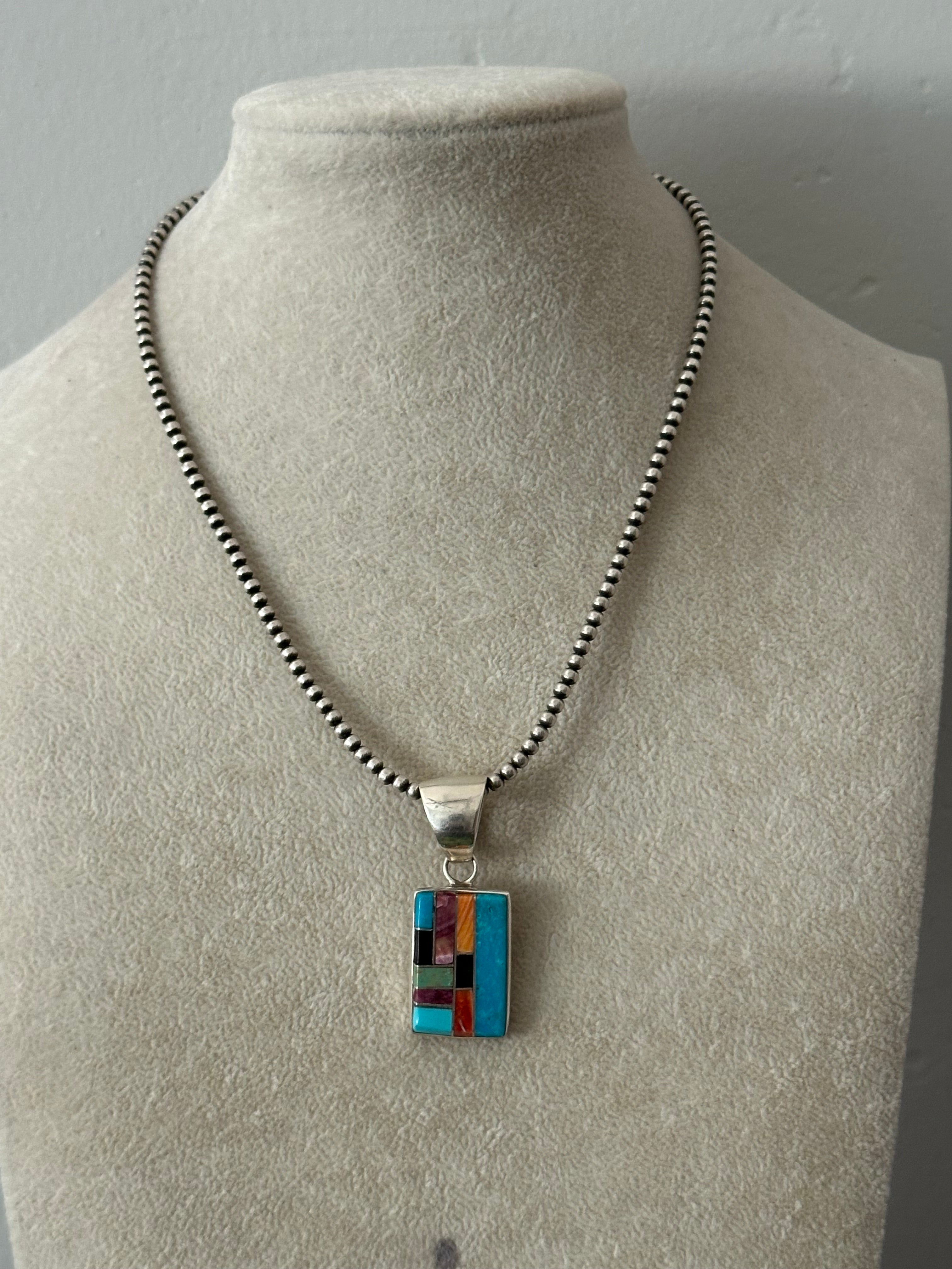 Navajo Made Multi Stone & Sterling Silver Pendant